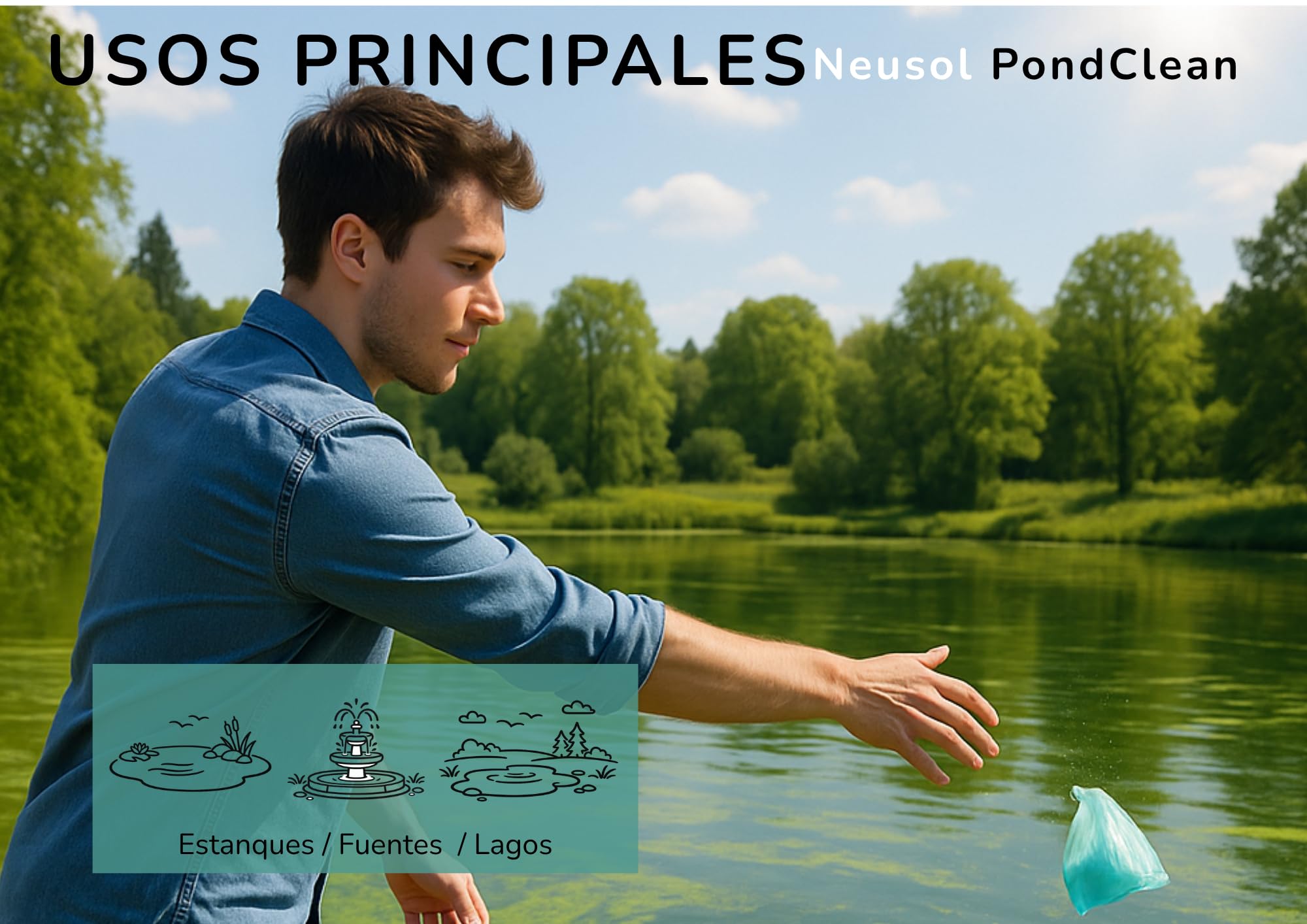 PondClean – Tratamiento Biológico Preventivo para Estanques, Lagos y Fuentes | Control de Algas y Aguas Verdes | Clarifica el Agua, Reduce Lodos y Olores | 100 % Seguro para la Vida Acuática