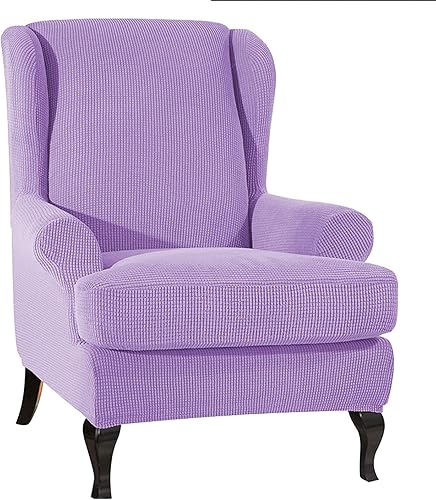 RUYICZB Fundas elásticas de elastano para silla con respaldo de ala, funda protectora lavable para sala de estar y dormitorio, color morado