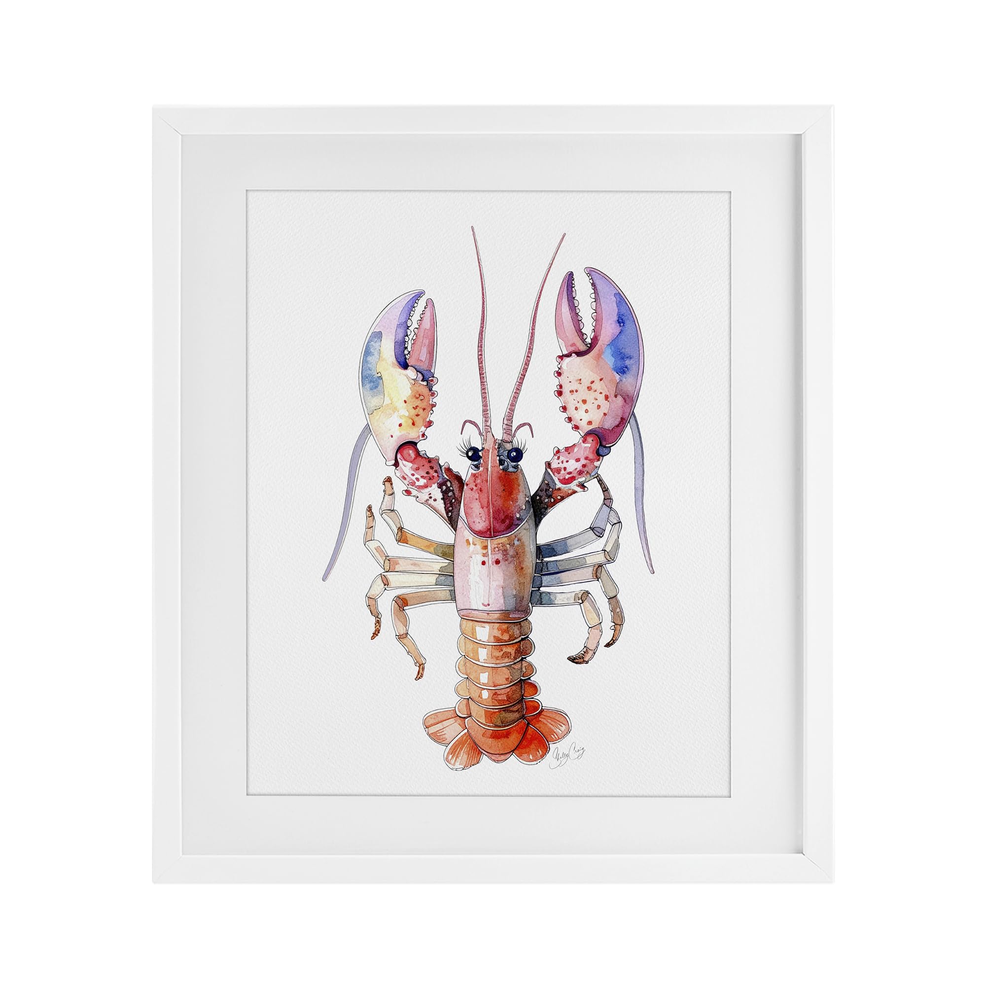 Stupell Industries 'Coral Claw Lobster', Framed Print Under Glass, White, 13 x 16 Inches, Easy to Hang and Sturdy, Made in USA, by Shelly Craig