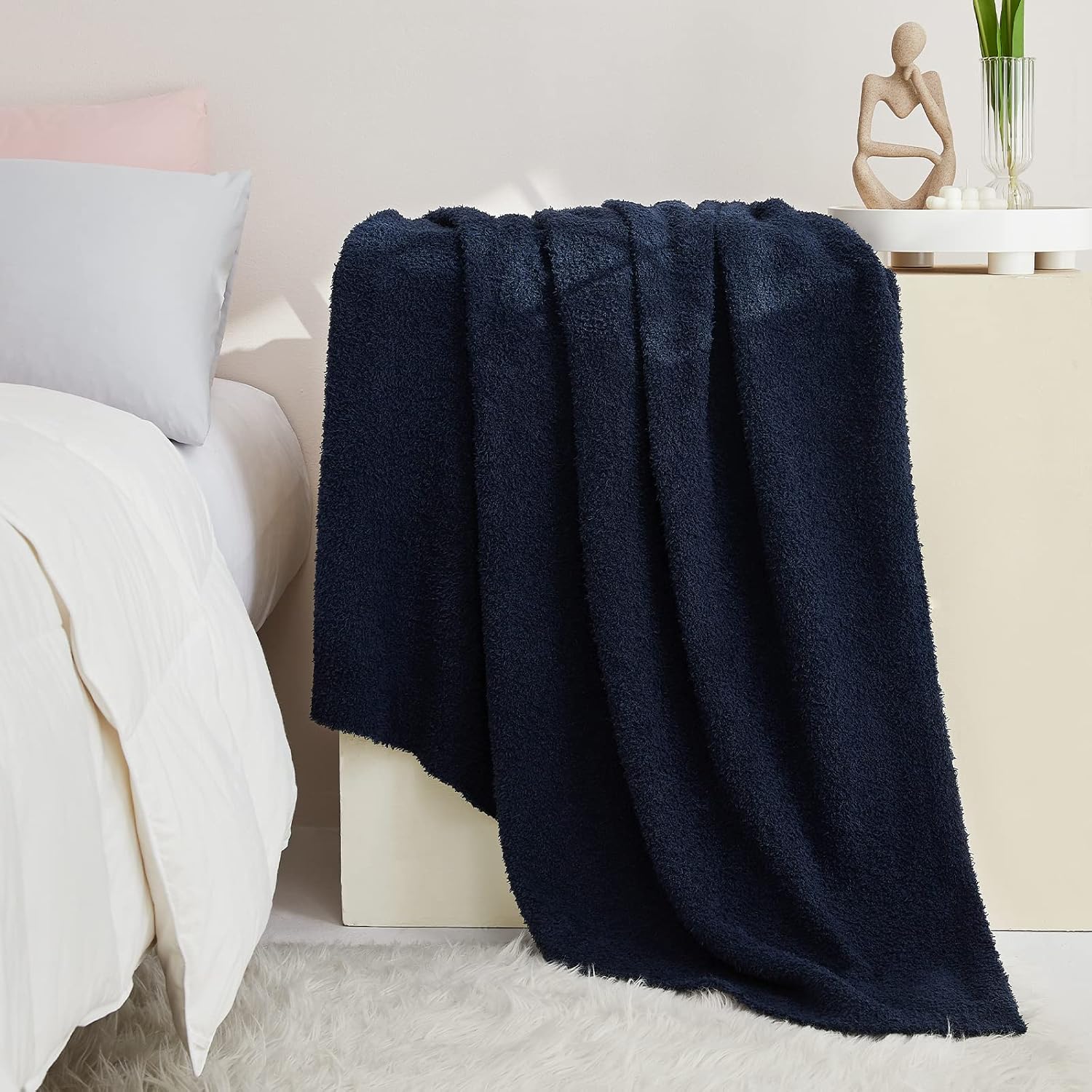 CYMULA Knit Throw Blanket for Couch Navy Blue-Super Soft Lightweight Plush Fuzzy Fluffy Cozy Blankets and Throws for Sofa Bed, 50x60 inches - Image 5