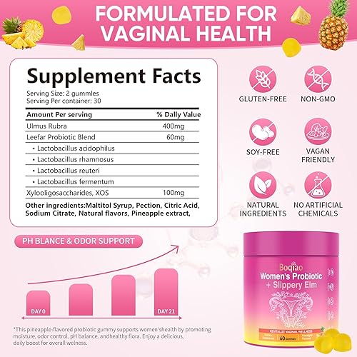 Miniatura 3 de Feminine Probiotics Gummies with Slippery Elm - 60 Pineapple Gummies for Women ph Balance, Vaginal Probiotics Supports Flora, Gut Health & Immune