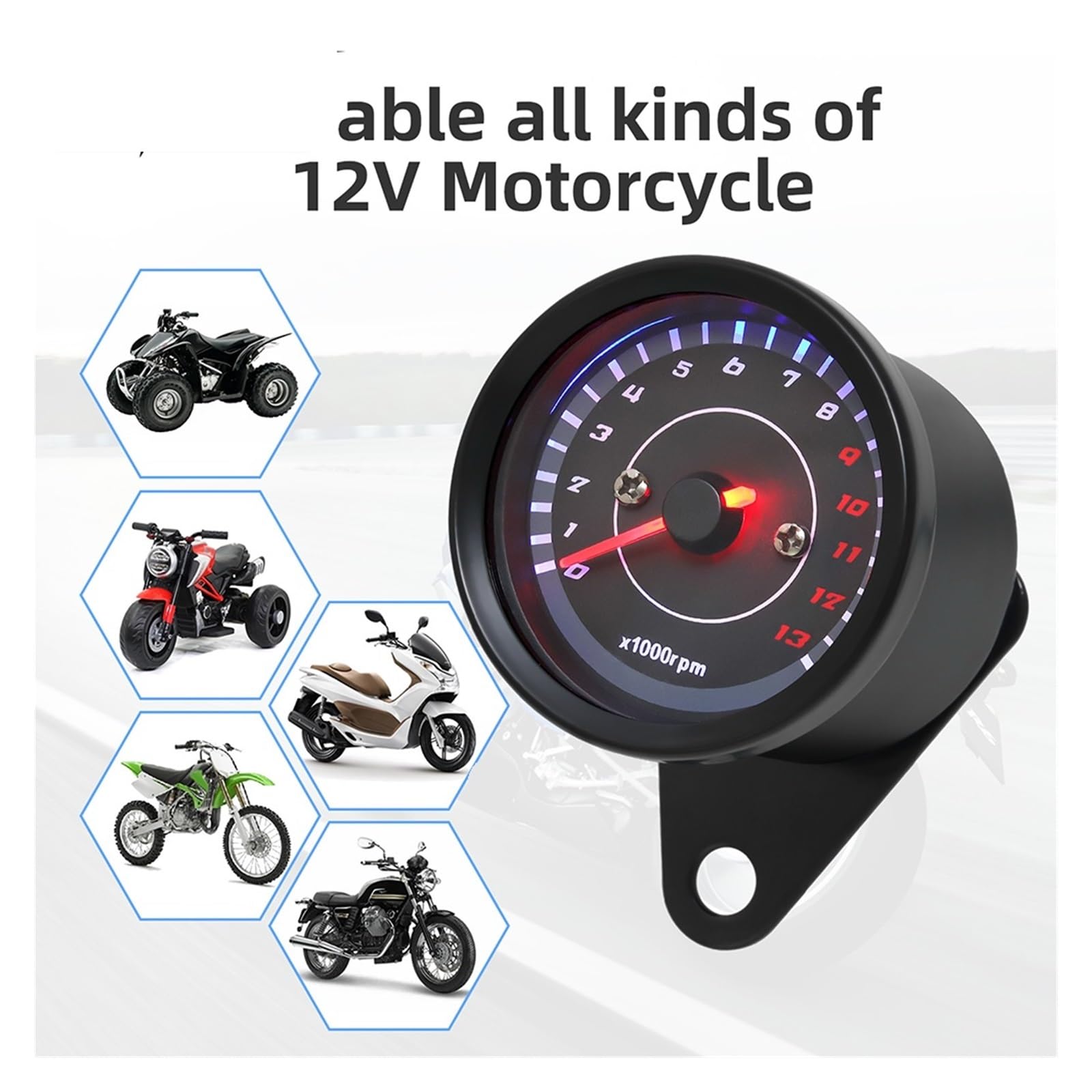 Contagiri Universale Per Moto 0~13000 Giri/min Con Retroilluminazione A LED, Accessori Per Moto Indicatore