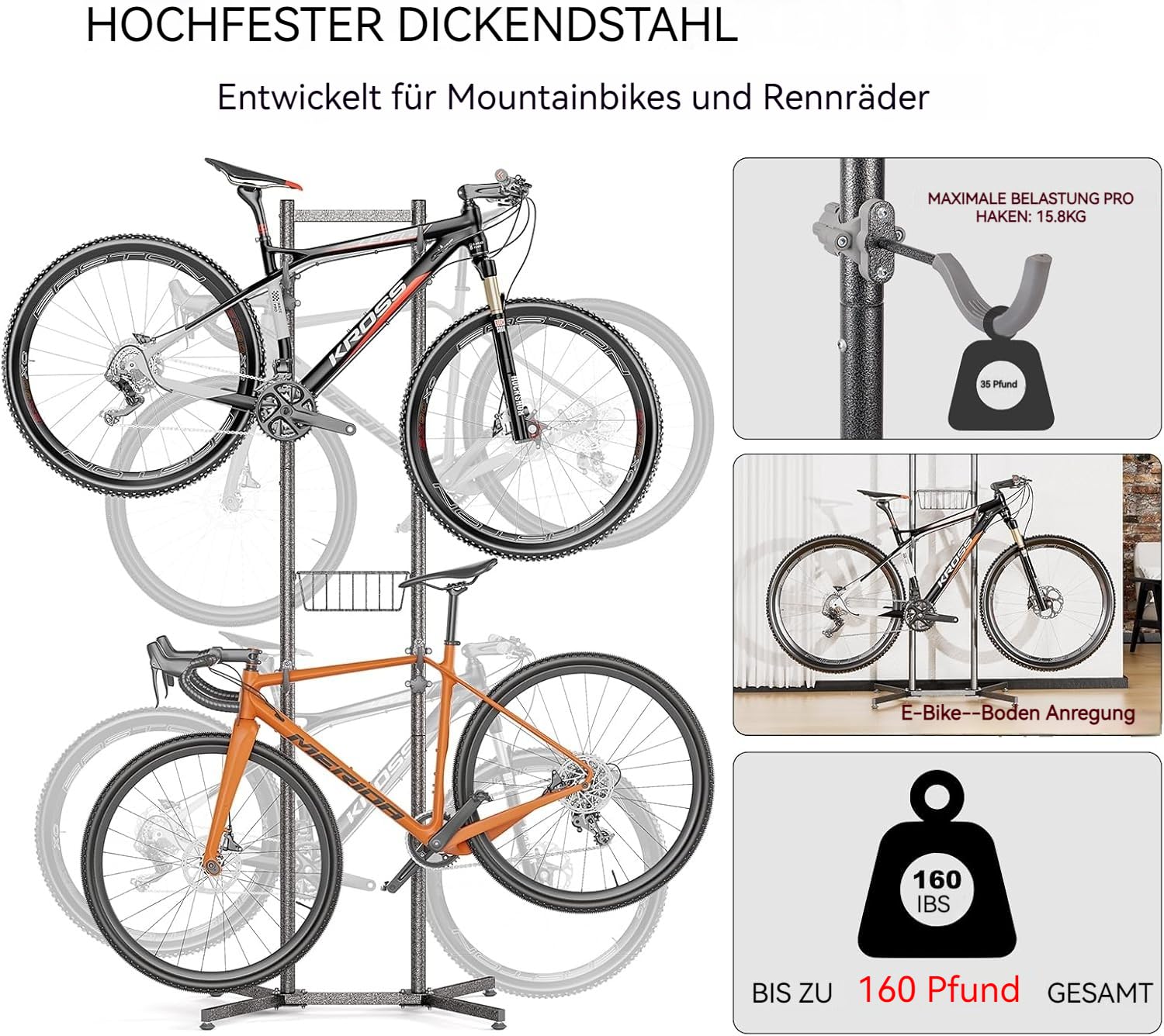 CXWXC Fahrradständer Boden Für 4 Fahrräder Belastbar bis 70kg/160 Pound Fahrrad Ständer Halter Indoor Garage Lagerung im Freien…