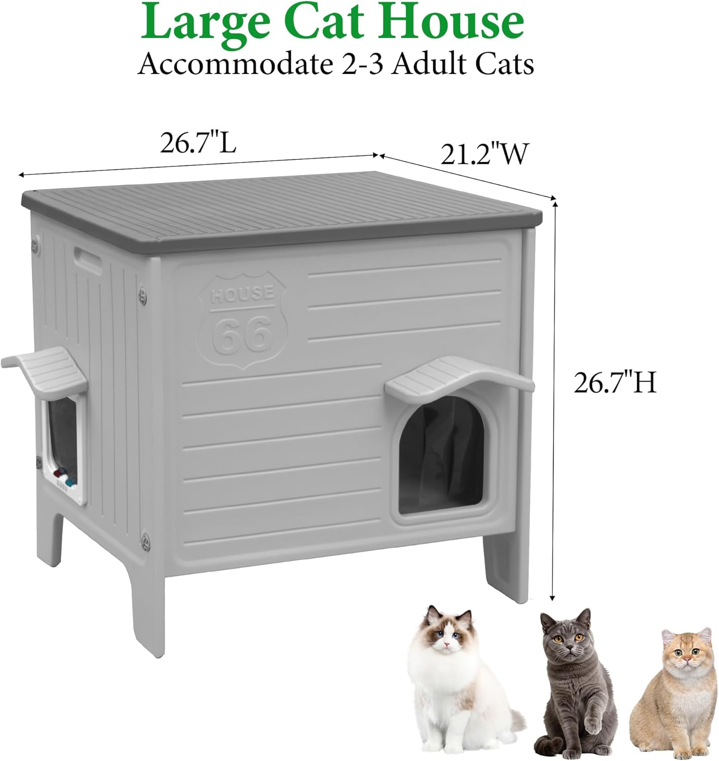 Deblue Outdoor Cat House Weatherpoof Large Plastic Cats Houses with Escape Door Indoor Waterproof Feral/Pet Cat Shelter Outside for Multiple Cats (Grey)