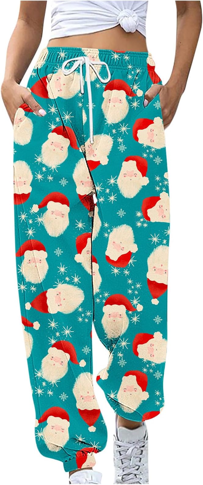umhouerse Womens Baggy Sweatpants Christmas Print Casual Trousers Drawstring Pockets Elastic Waist Gym Joggers Xmas Pants Casual Tracksuit Bottoms