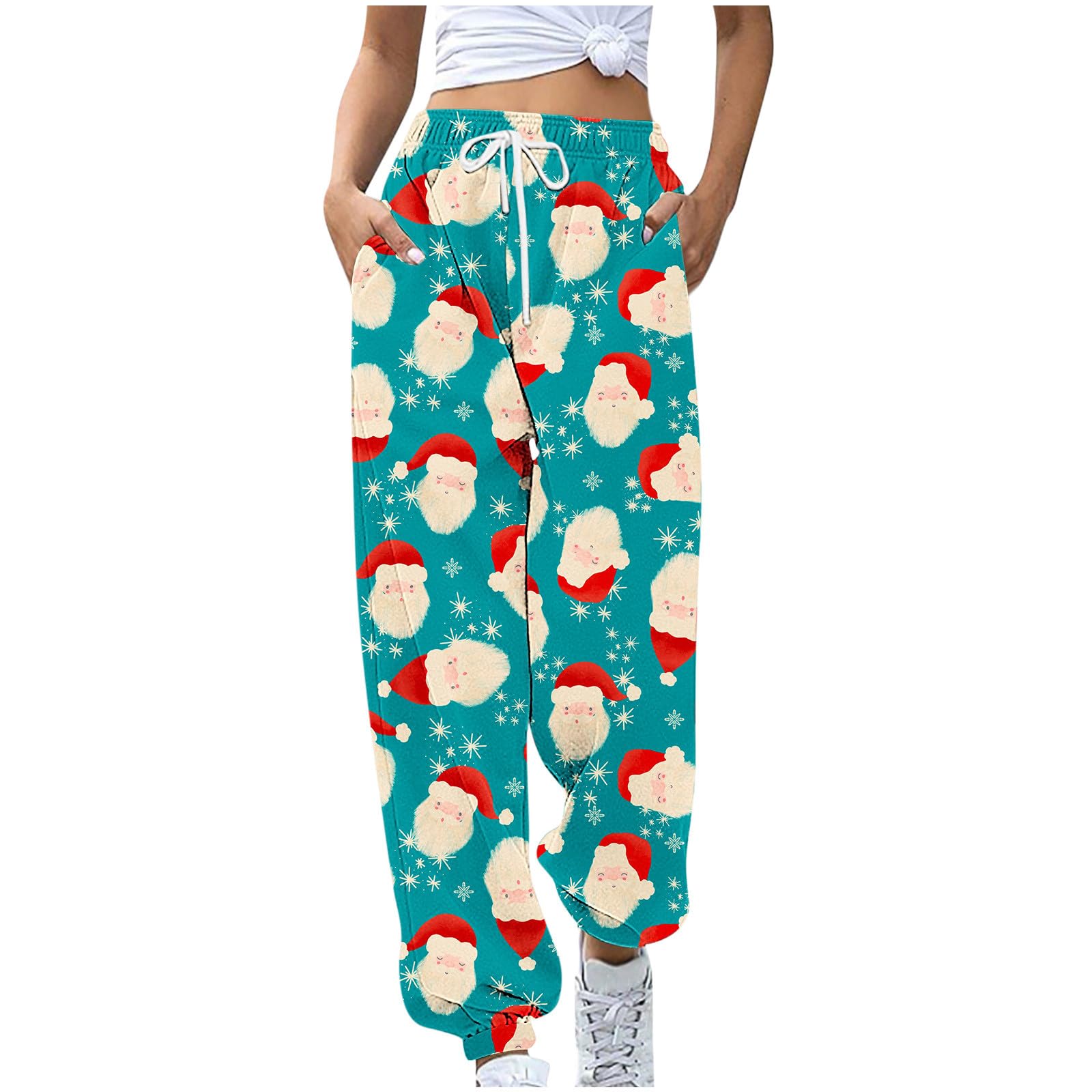 umhouerse Womens Baggy Sweatpants Christmas Print Casual Trousers Drawstring Pockets Elastic Waist Gym Joggers Xmas Pants Casual Tracksuit Bottoms
