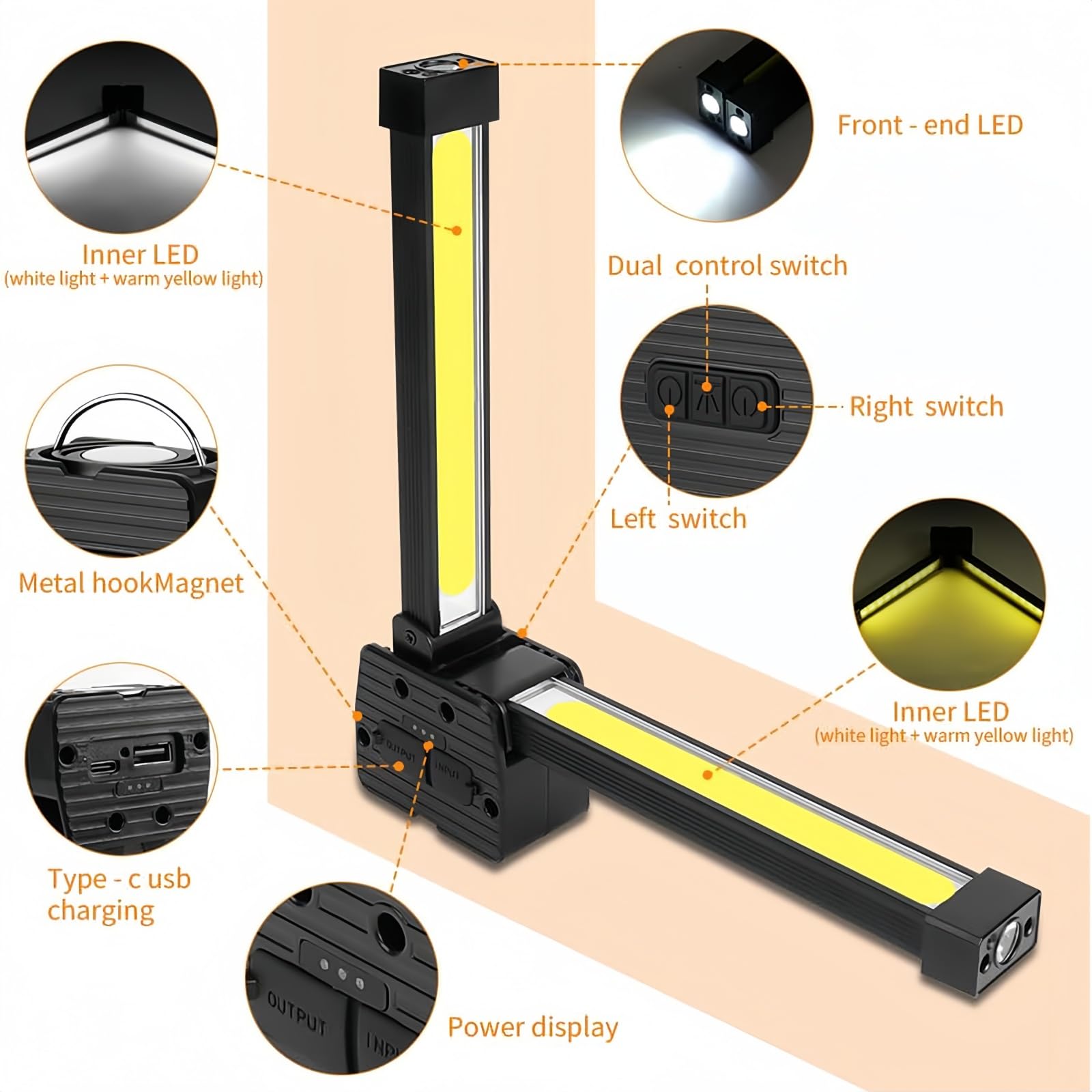 flinronic Lampe de Gym pour Posing, Lampe de Posing LED Pliable, Lampes de Travail Magnétique, avec Variateur d'intensité à 7 Vitesses, Selfie avec Pliage à 180 Degrés, pour Fitness, Camping, Maison