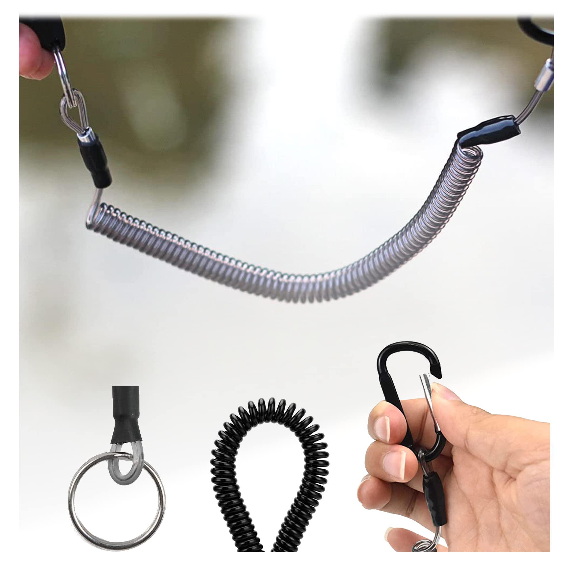 5 Piezas Cordón de Pesca Elástico Llavero Espiral Cuerda de Seguridad en Espiral Antipérdida con Mosquetón Cordón De Elasticidad para Evite la Pérdida de Llaves Alicates y Herramientas de Pesca