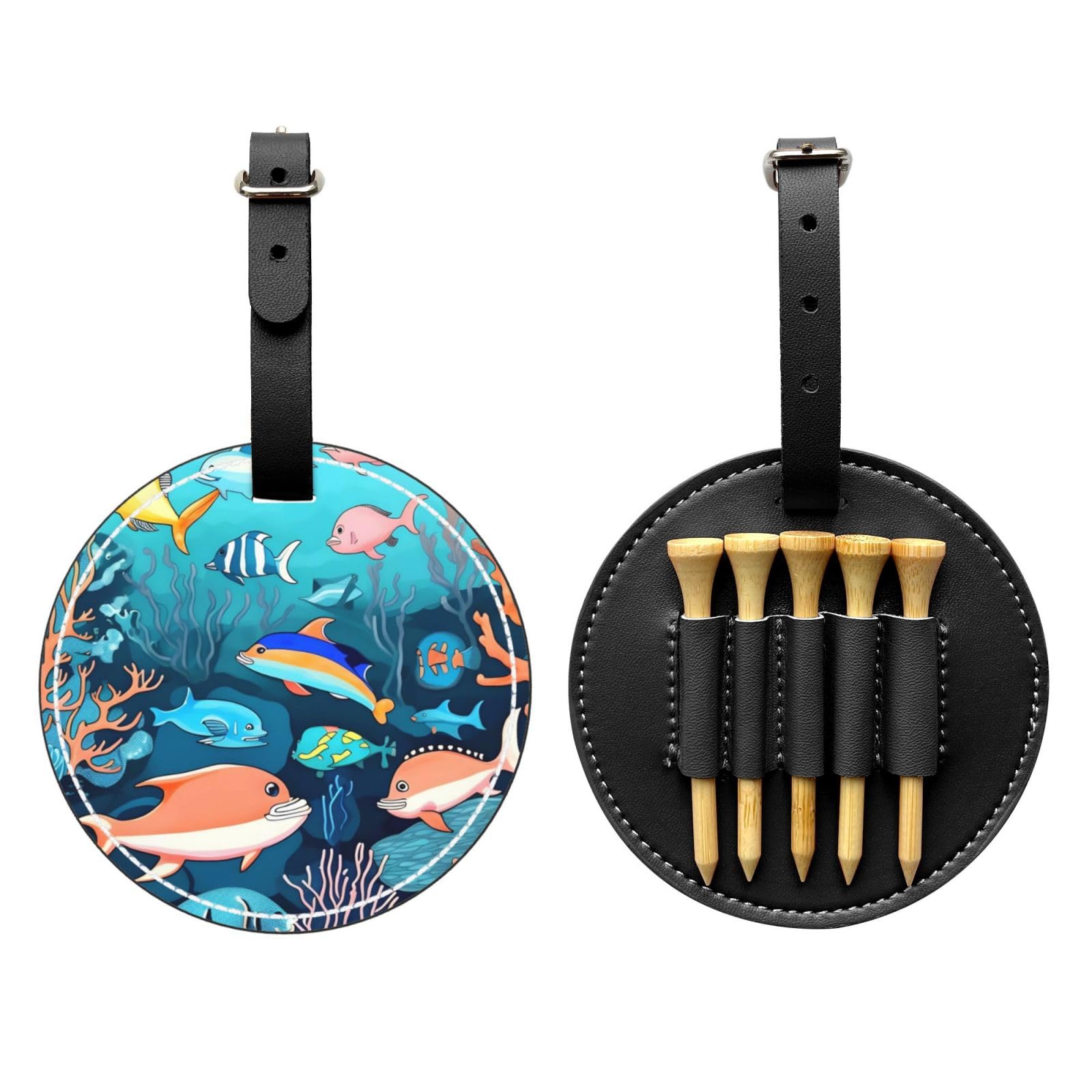 Submarine Dolphins Black Printed Golf tee Storage Bag - Portable Design, Easy to Organize tee