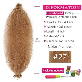 Hbegant Afro Twist Hair 18 Inch 3 Packs, Springy Afro Twist Hair Pre Fluffed Spring Twist Hair Pre Separated Wrapping Hair for Soft Locs Hair Extensions (18 Inch (Pack of 3), 27)
