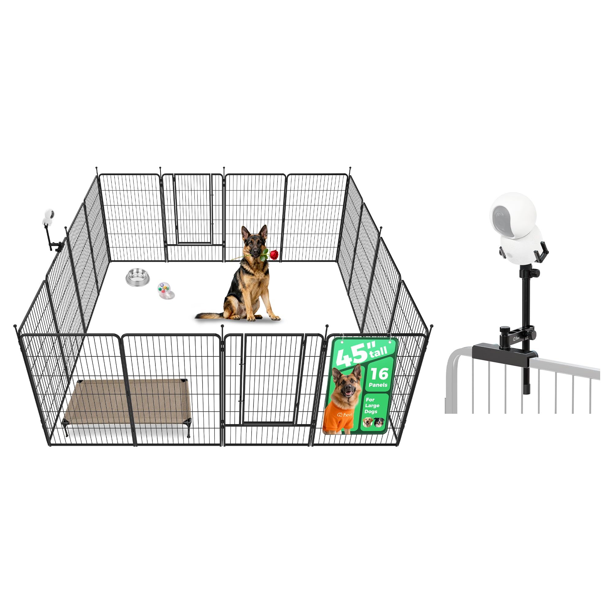 FXW Instant Dog Playpen with Camera Mount, 45" H, 16 Panels for RV Camping