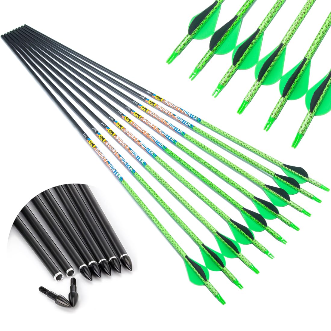 Linkboy Archery 30inch Carbon Arrows 300 340 Spine 0.003 Target Arrows Practice Recurve Compound Hunting Bow Longbow Pack of 12PCS
