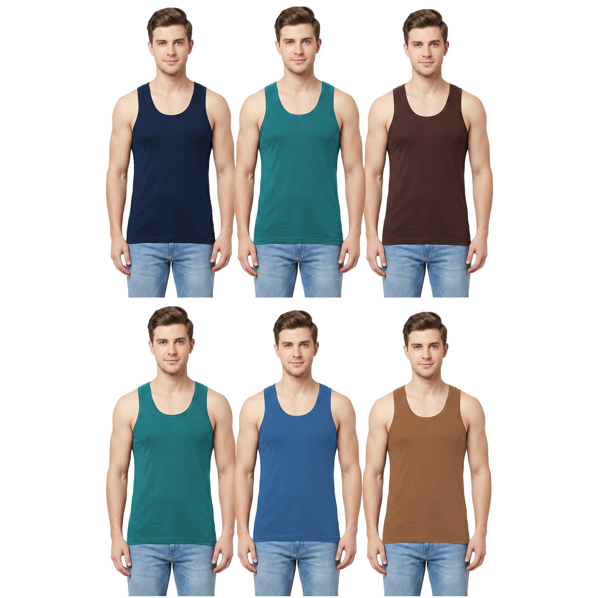 sporto Macho Men's Pure Cotton Breathable Multicolour Vest Pack of 6-picture-31