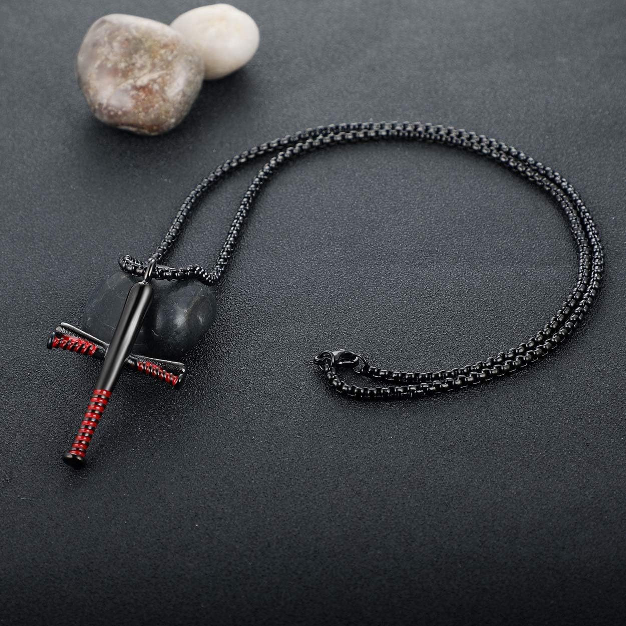 Baseball Bat Cross Pendant Necklace for Men Women 24" Stainless Steel Chain