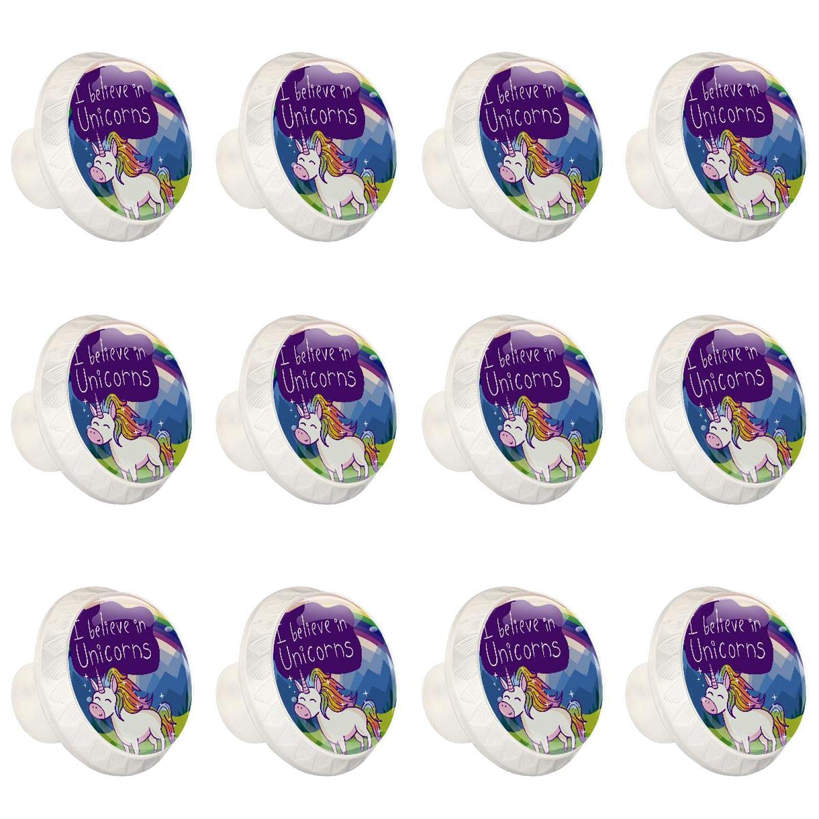 Boutons décoratifs ronds boutons d'armoires motif licorne avec arc-en-ciel coloré