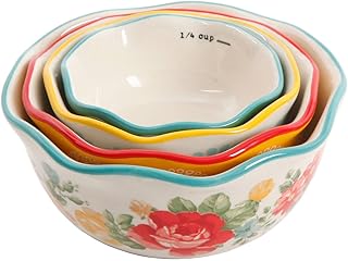 The Pioneer Woman Measuring Bowl Set 4pc Frost Floral Cups