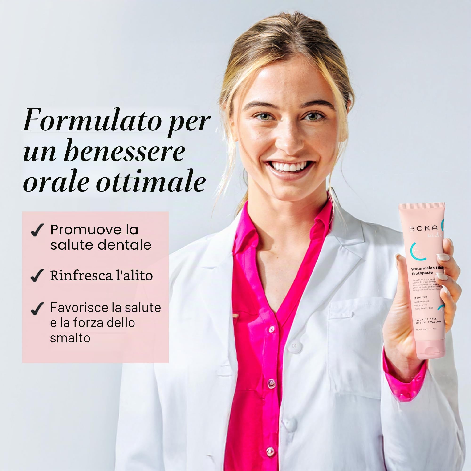 Boka Dentifricio nano idrossiapatite senza fluoro, aiuta a rimineralizzare, adatto per denti sensibili, sbiancamento - per adulti, bambini igiene orale - sapore di menta e anguria, 120 ml, 1
