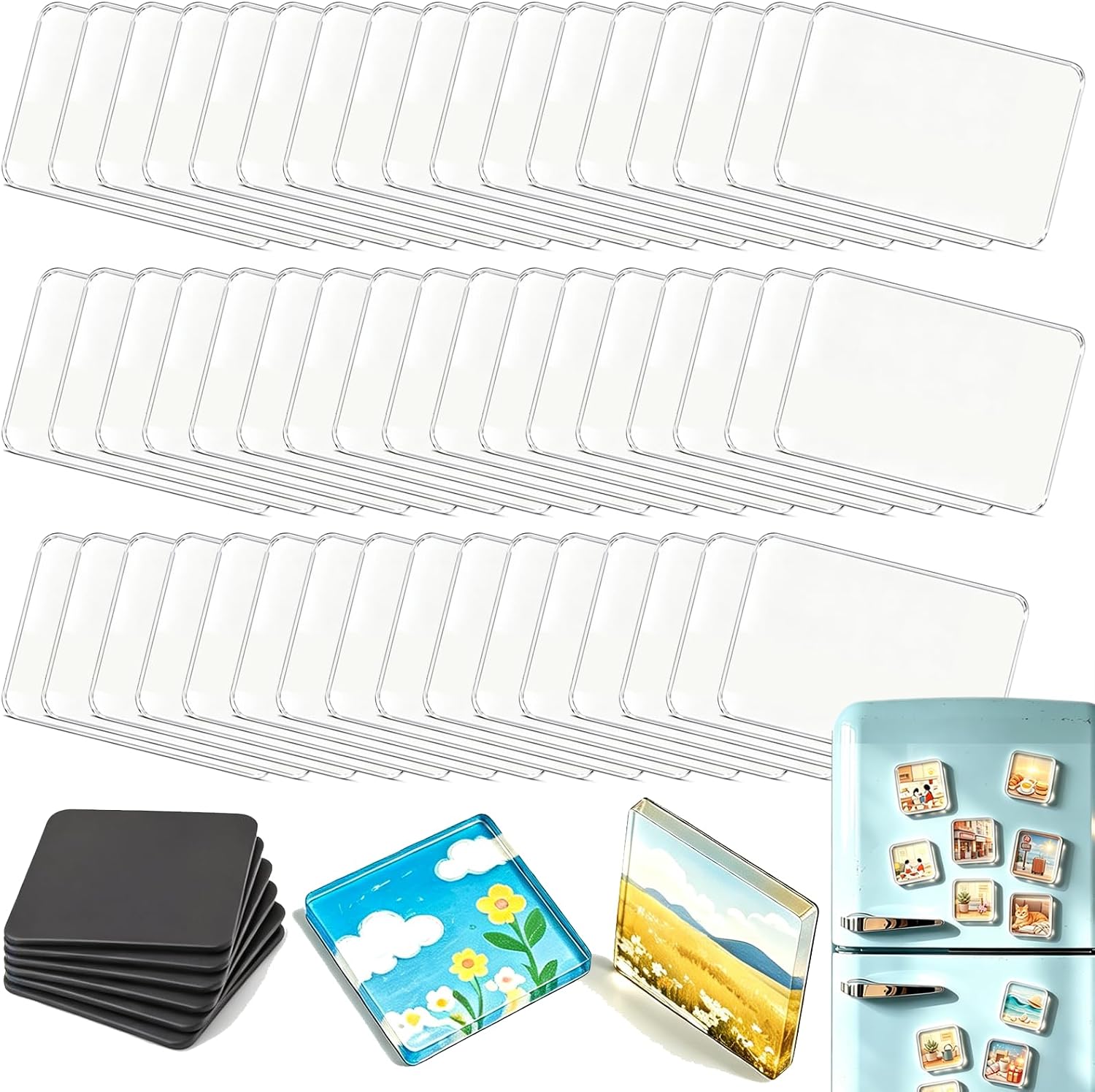 50Pcs Acrylic DIY Fridge Magnet Kit, Magnetic Refrigerator Picture Frames