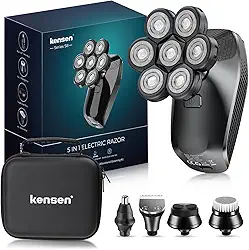 KENSEN Barbeador Elétrico Masculino 5 em 1 – Cabeça Careca 7D, Kit à Prova d’Água para Barba, Cabelo, Nariz e Rosto