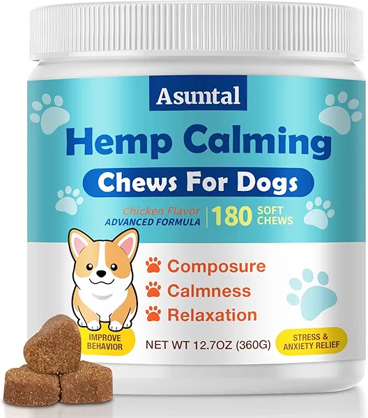 Calming Chews for Dogs - Advanced Hemp Dog Calming Chews - Anxiety Relief Treats - Dog Supplement for Barking, Vet Visits, Stress, Separation, Fireworks, Joint and Hip Health Support 180 Soft Chews