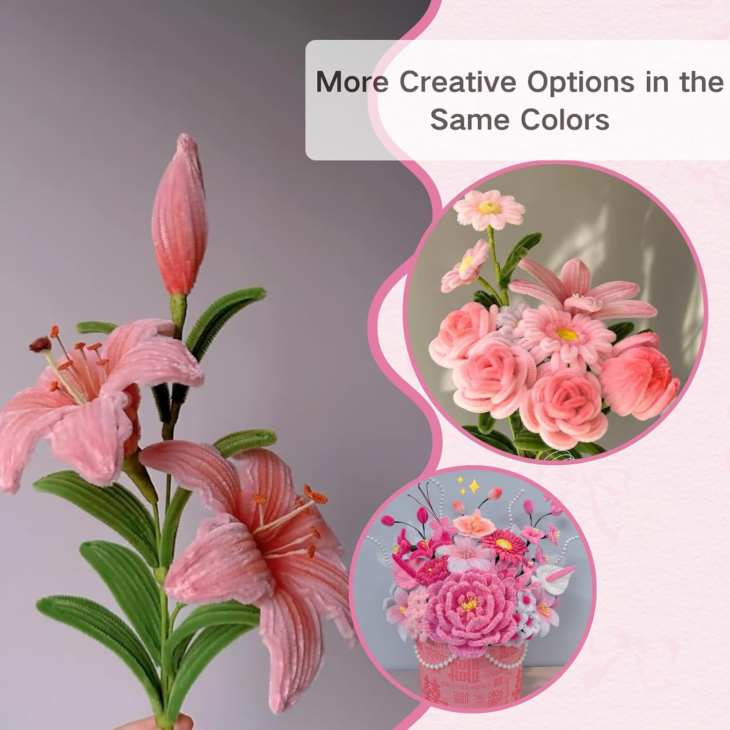 balinging 500pcs Pipe Cleaners Craft for Flowers,Chenille Stems for DIY Flower Making Kit,Pipe Cleaners Projects Creative for DIY Art and Craft,Ideal for Holiday Decoration(Rose)