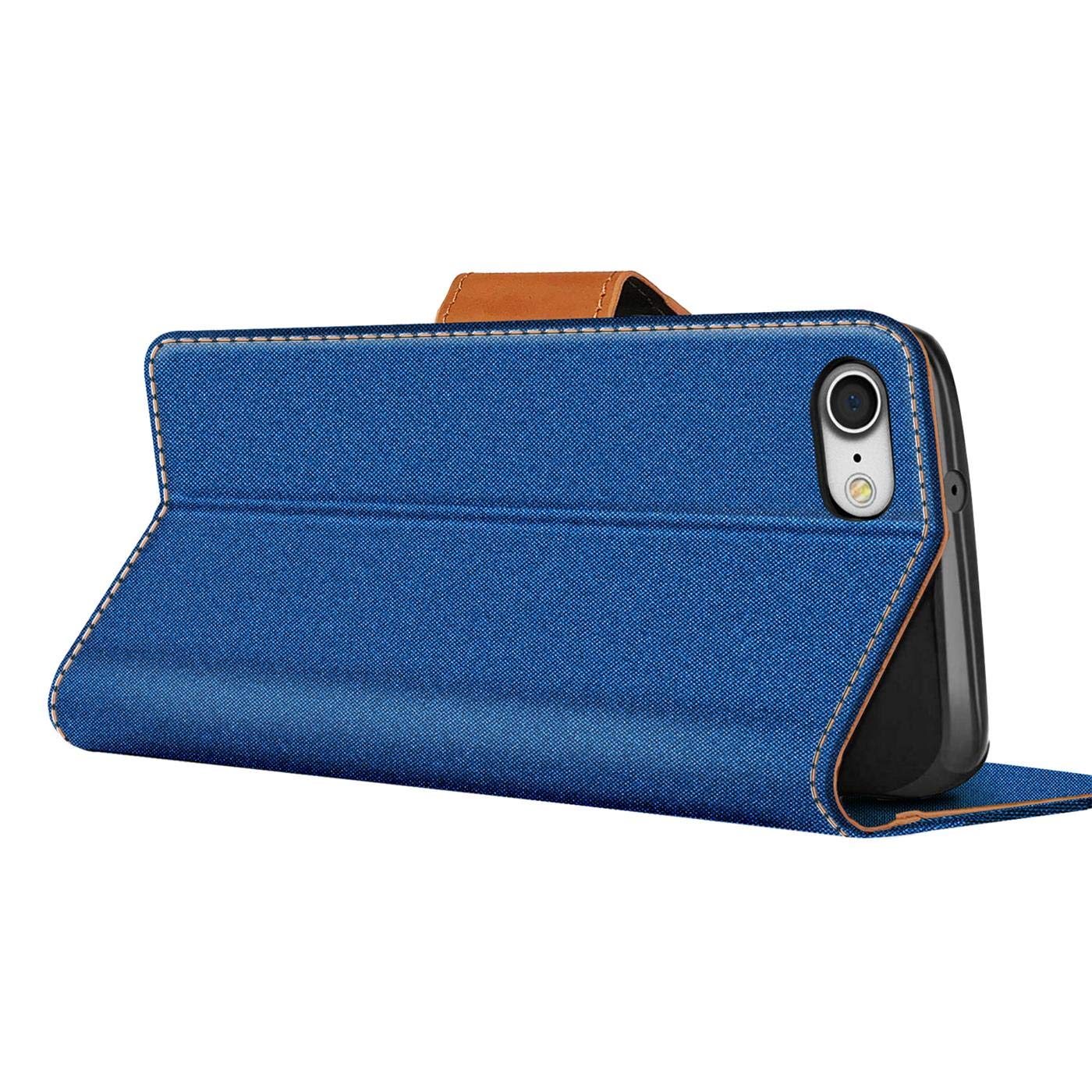 Verco Phone Wallet Case compatible with the iPhone 8, Canvas Faux Leather Book Cover for the Apple iPhone 7 Flip Case Bag Hinged - Blue - Image 4