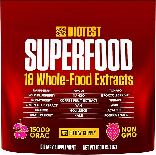 Biotest Superalimento en polvo - 18 bayas, frutas y verduras - Polifenoles, antioxidantes y nutrientes - Suministro para 60 días (5.29 oz)