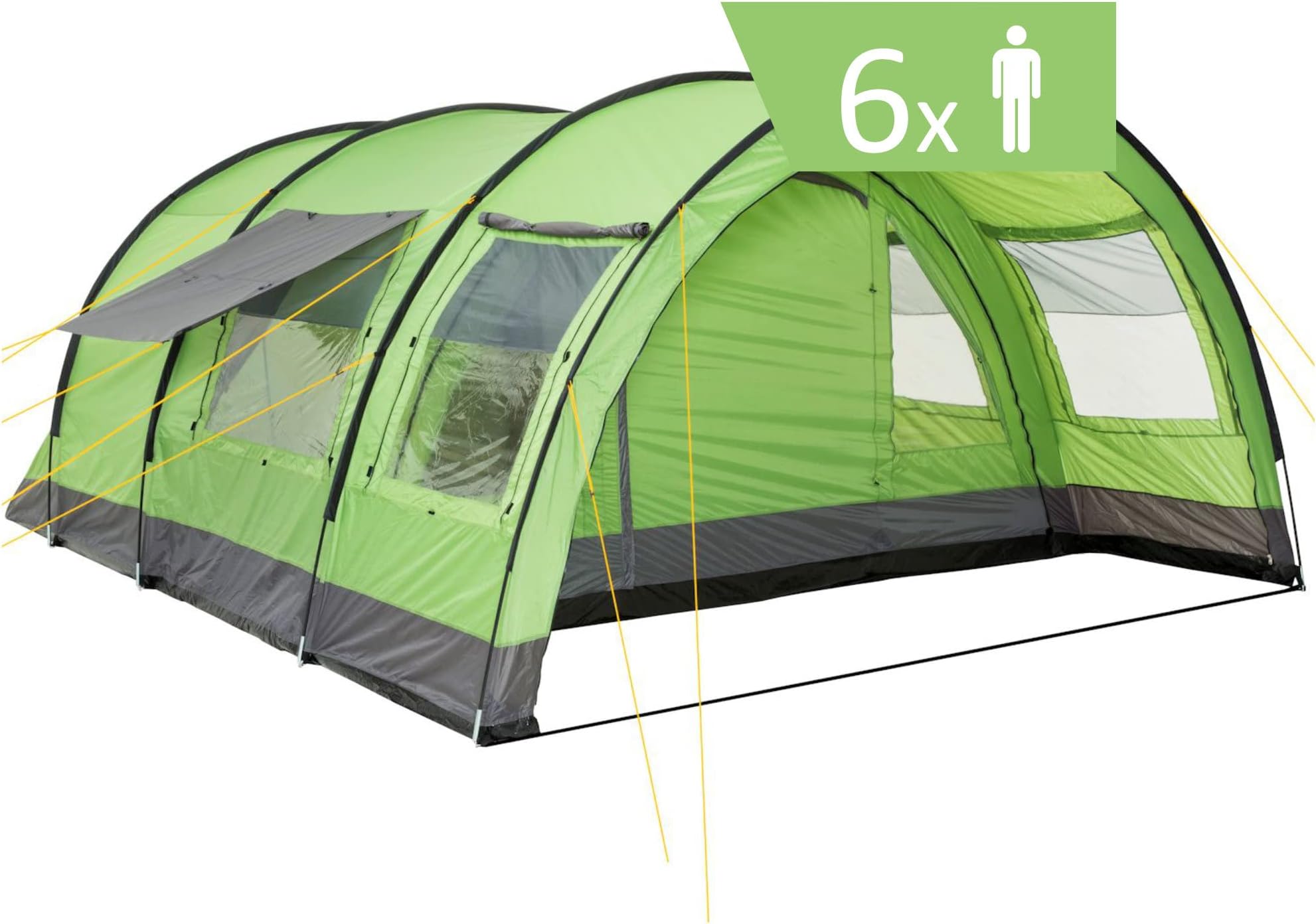 CampFeuer tunnel tent for 6 persons "Relax6" | Tunnel tents with awning | Windproof, Waterproof, Ultralight | Camping tent with mosquito net | Tents for camping, outdoor, beach and hiking incl. pegs and bag
