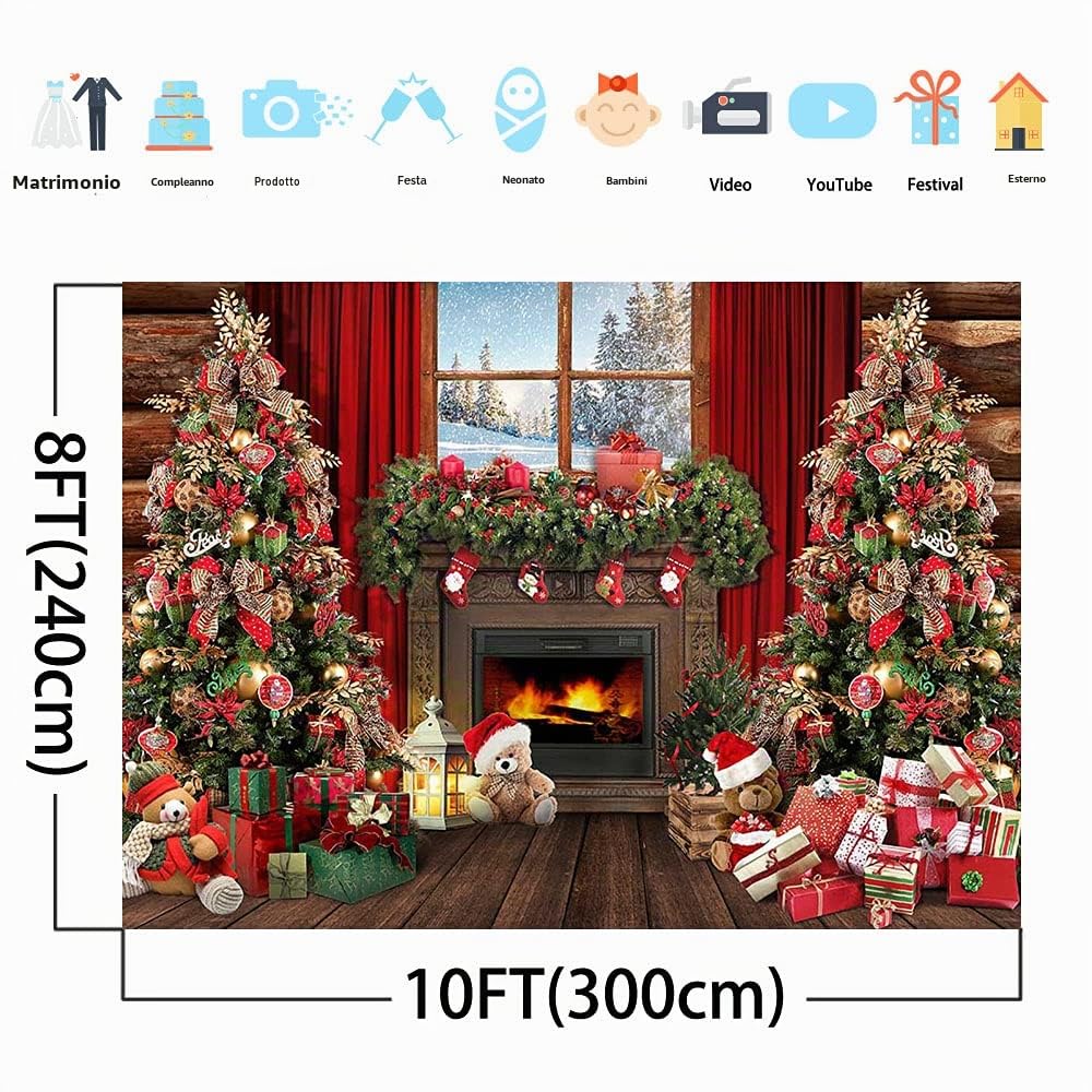 Avezano Fondale fotografico invernale natalizio rustico con finestra in legno e albero di Natale, idea regalo per bambini, decorazione per feste di bambini, ritratto, striscione per studio fotografico