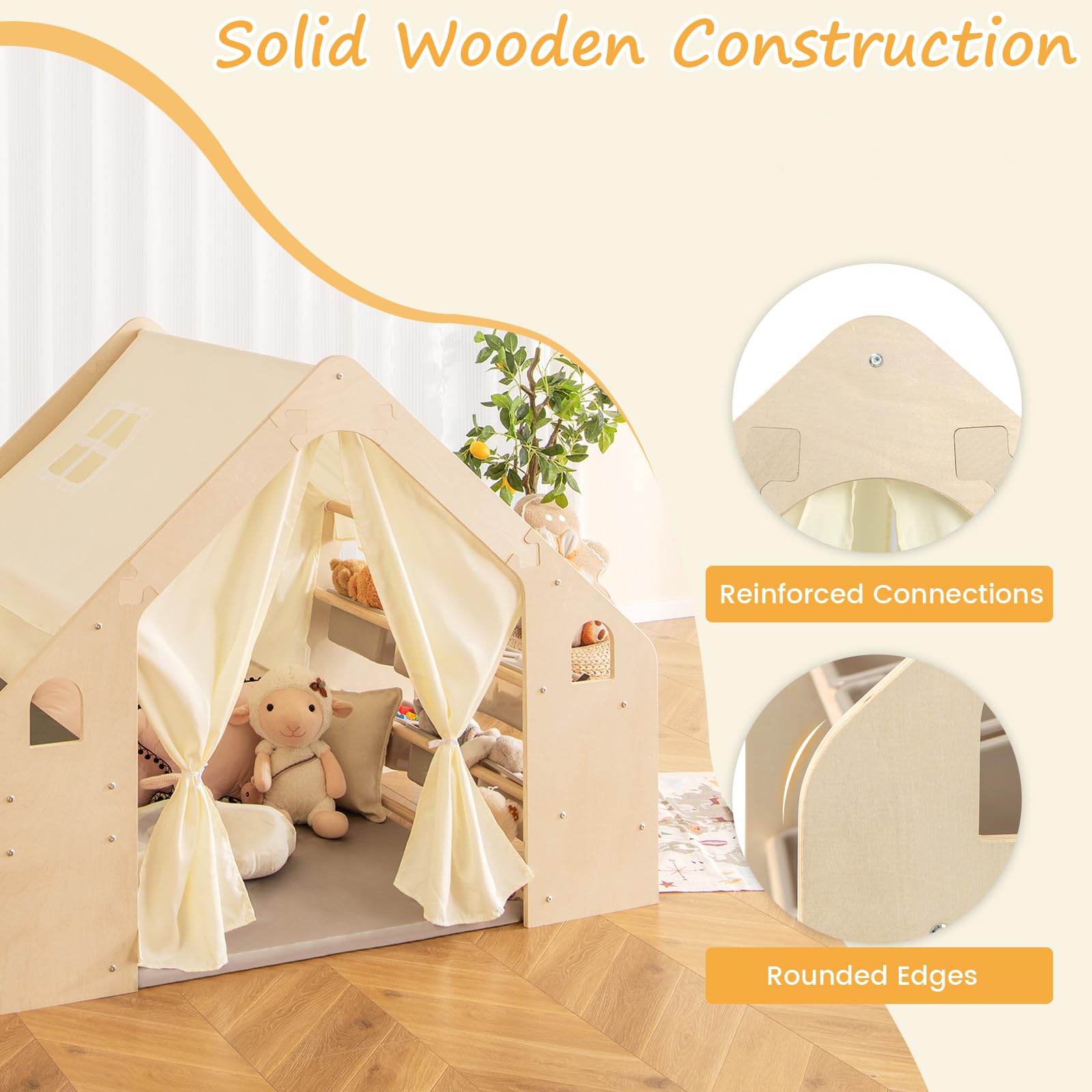 HOMASIS 5 en 1 Tienda de Campaña Infantil con Mesa y Silla, Tipi Infantil con Alfombrilla y Pizarra y Caja de Almacenamiento y Caja de tizas, para Niños de 2-6 Años (con 6 Caja)