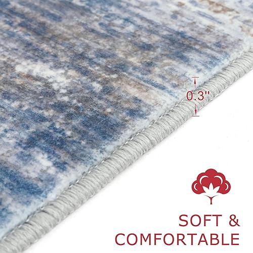 Miniatura 2 de KOZYFLY Alfombra moderna abstracta lavable de 2.6 x 10 pies, antideslizante, suave, alfombra de camino de cocina, alfombra a rayas azules óxido para
