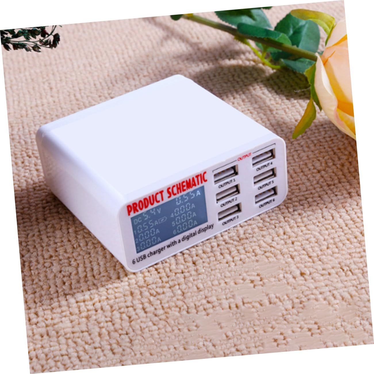 Mipcase Estación de Carga Inteligente USB de 6 Puertos Pantalla LCD, Adaptador de Corriente Multipuerto de 40w, Material Abs y PC para Carga Rápida y Segura