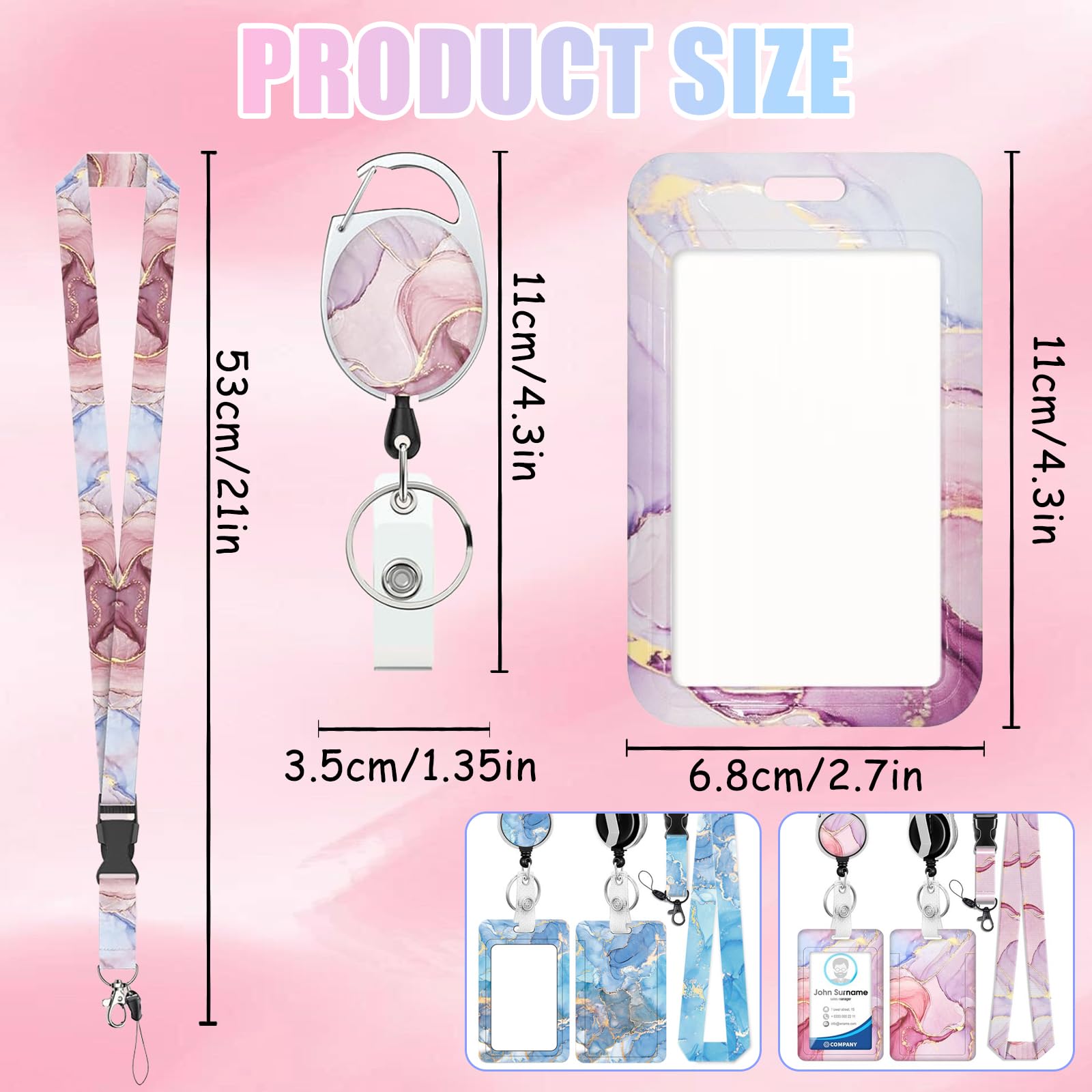 2 Sets ID Badge Holder with Retractable Lanyard - Detachable and Adjustable Design for Worker Nurse, Teacher, Student (Pink, Blue) - Image 4