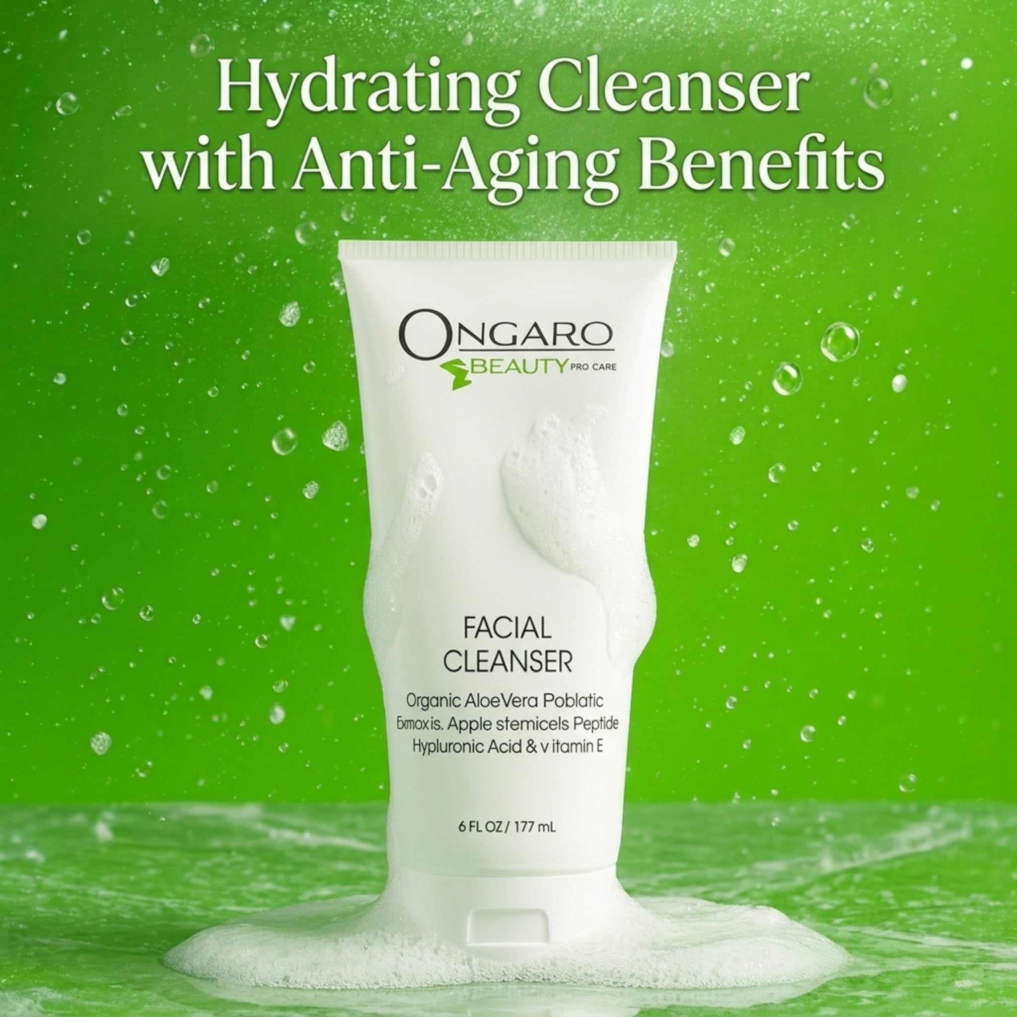 Ongaro Beauty Limpiador Facial; Limpia los Poros Obstruidos Mientras Hidrata Para un Cutis Radiante Hermoso; Con Aloe Vera Orgánico, Tecnología Probiótica, Células Madre de Plantas y Péptidos; 6oz