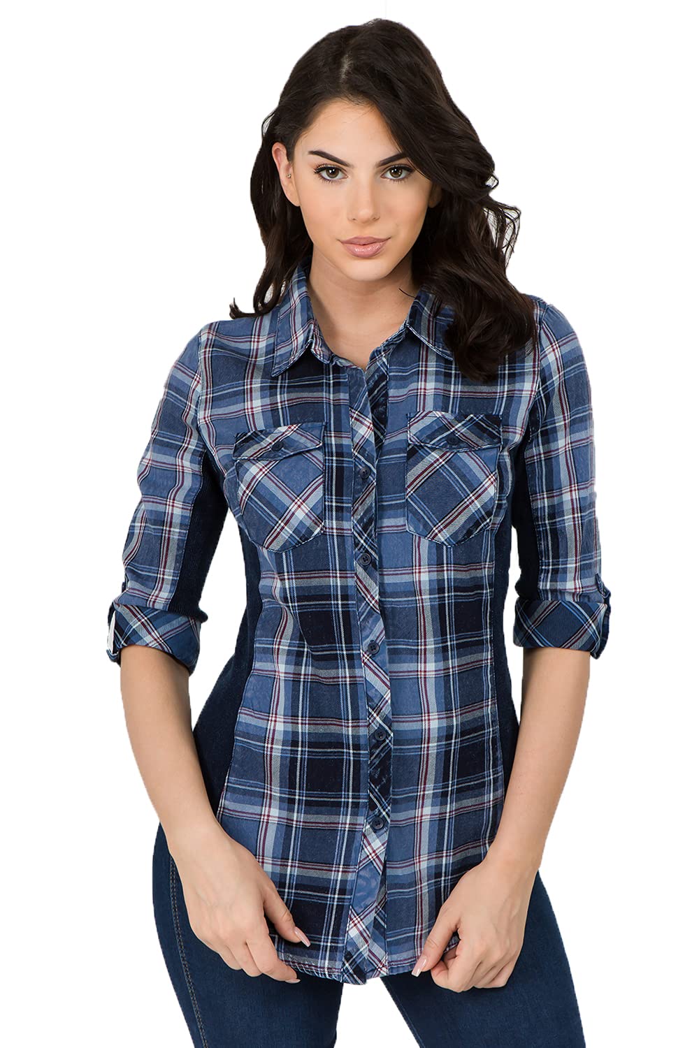 FashionposhCiSono Plaid Shirt W/Ribbed Contrast