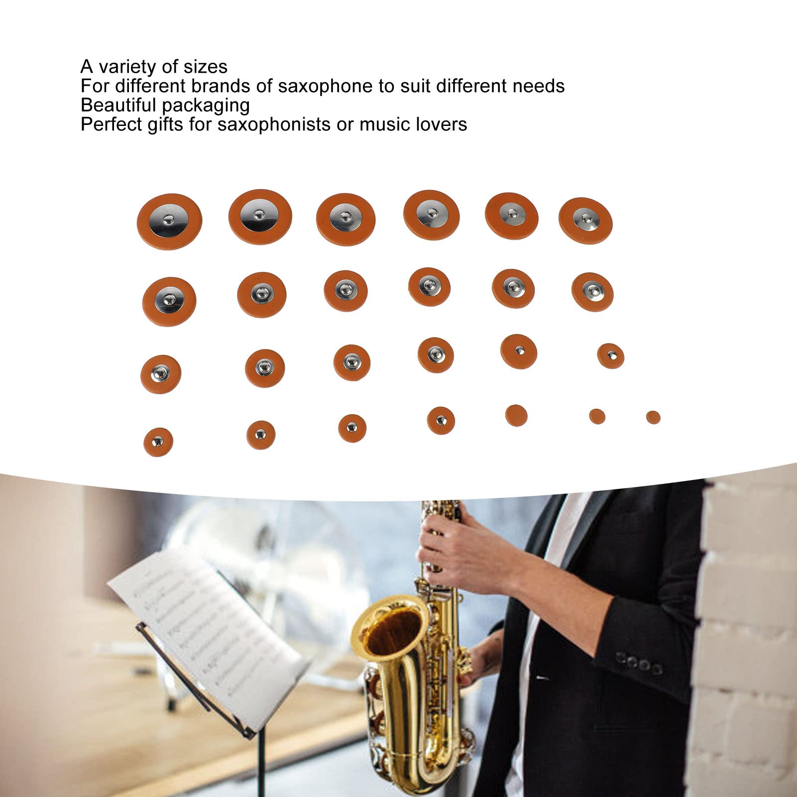 25 Cuscinetti per Sax Contralto, Kit di Sostituzione Cuscinetti per Sassofono Piatti in Pelle Resistente Parti di Riparazione del Foro del Suono