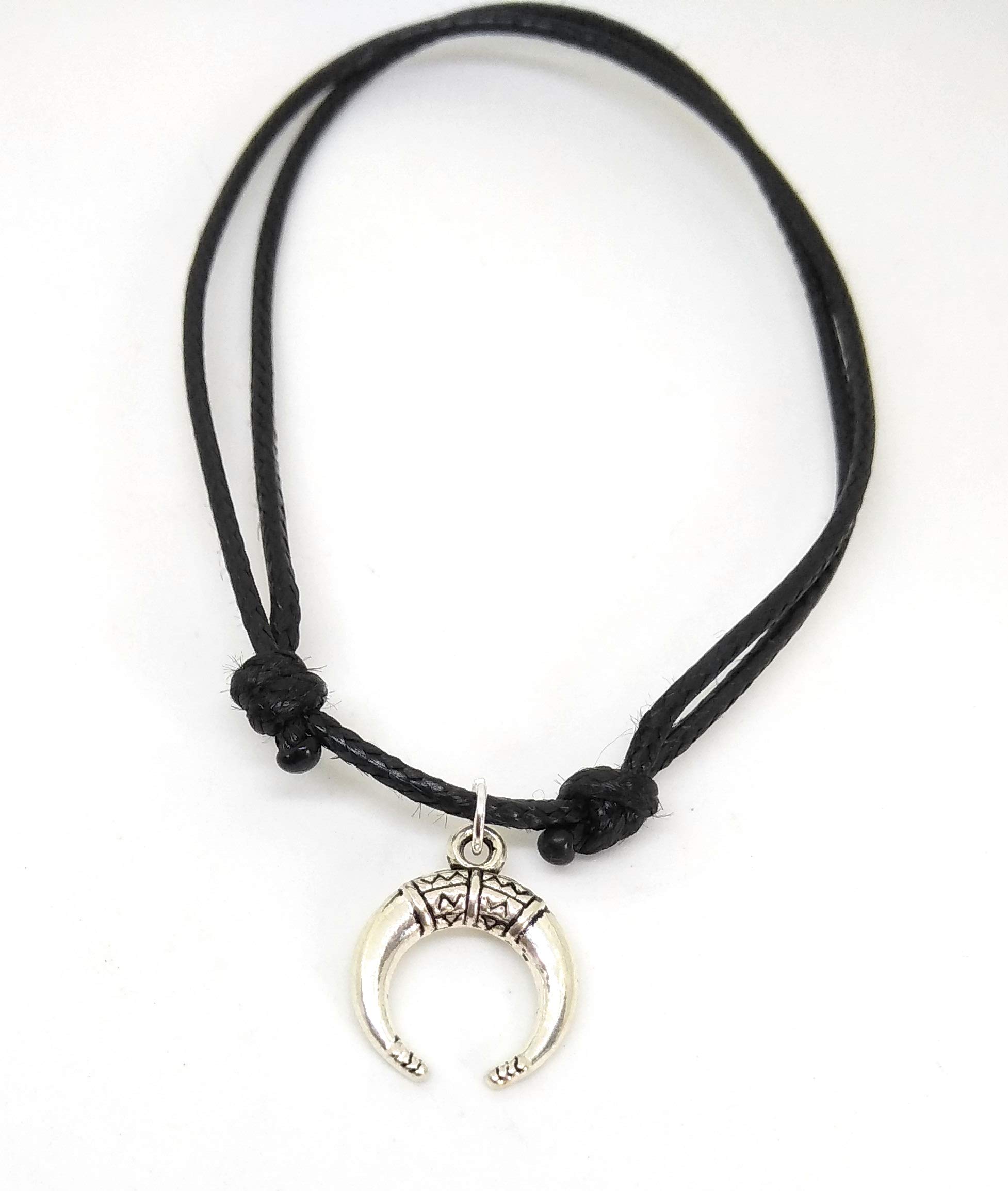 Black Thread Oxidized Silver Bull Ring Charm with Adjustable Knot Rope Anklet for Women-image-29