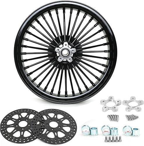 TARAZON Llanta delantera sin cámara de 21 x 3.5 pulgadas color negro brillante y 11.5 rotores para Harley Touring Baggers Street Glide, Road Glide,