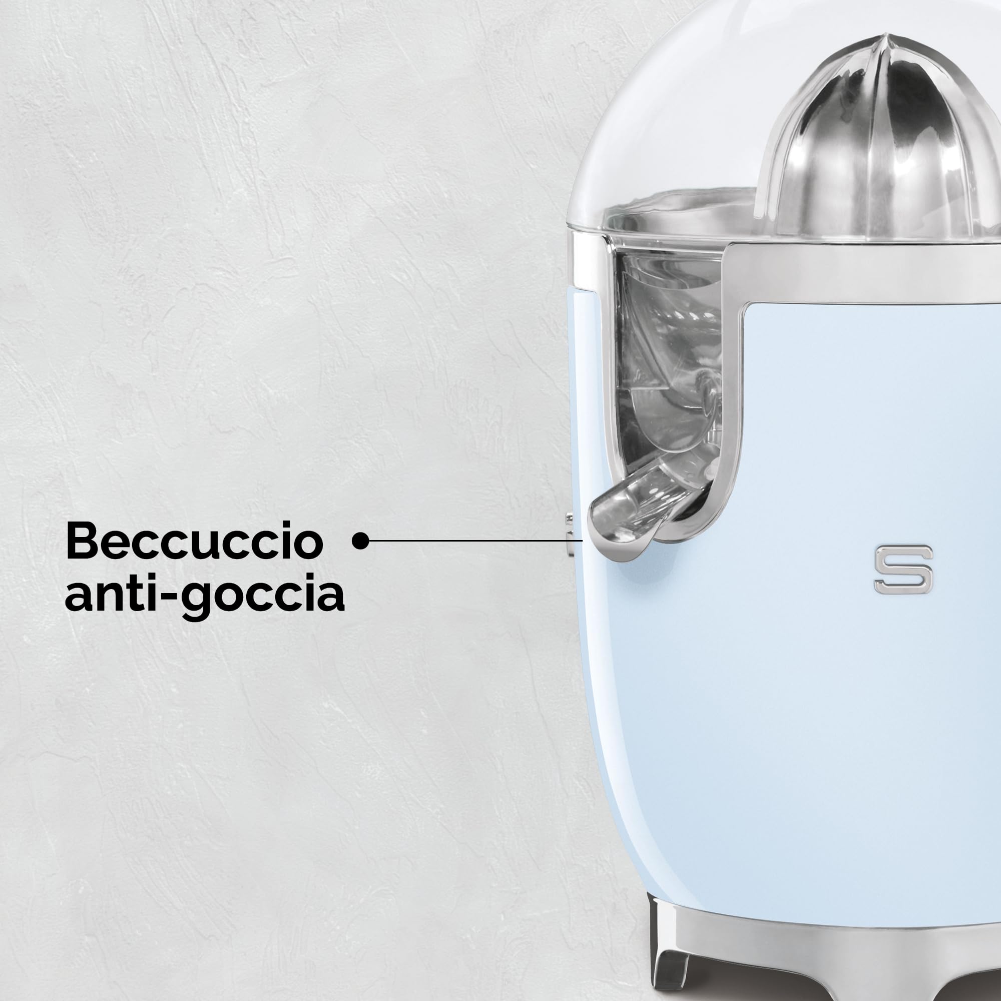 Smeg, Elektrische Zitruspresse CJF11BLEU, tropfsicherer Auslauf und Universalkegel, rutschfeste Stellfüße, Filtersieb und Presskegel aus Edelstahl, 70 W, Schwarz