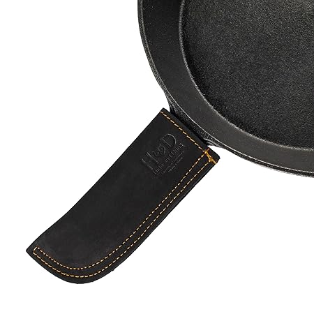 Hide & Drink Rustic Leather Hot Handle Holder (Cast Iron Panhandle Potholder) Double Layered, Double Stitched and Handmade Gato Negro Pumpkin