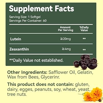 Lutein for Eyes, Lutein 20mg, Lutein and Zeaxanthin Supplements, Eye Supplements, Eyestrain Relief & Support Vision Health, Vegan, 60 Softgels (Pack of 2)