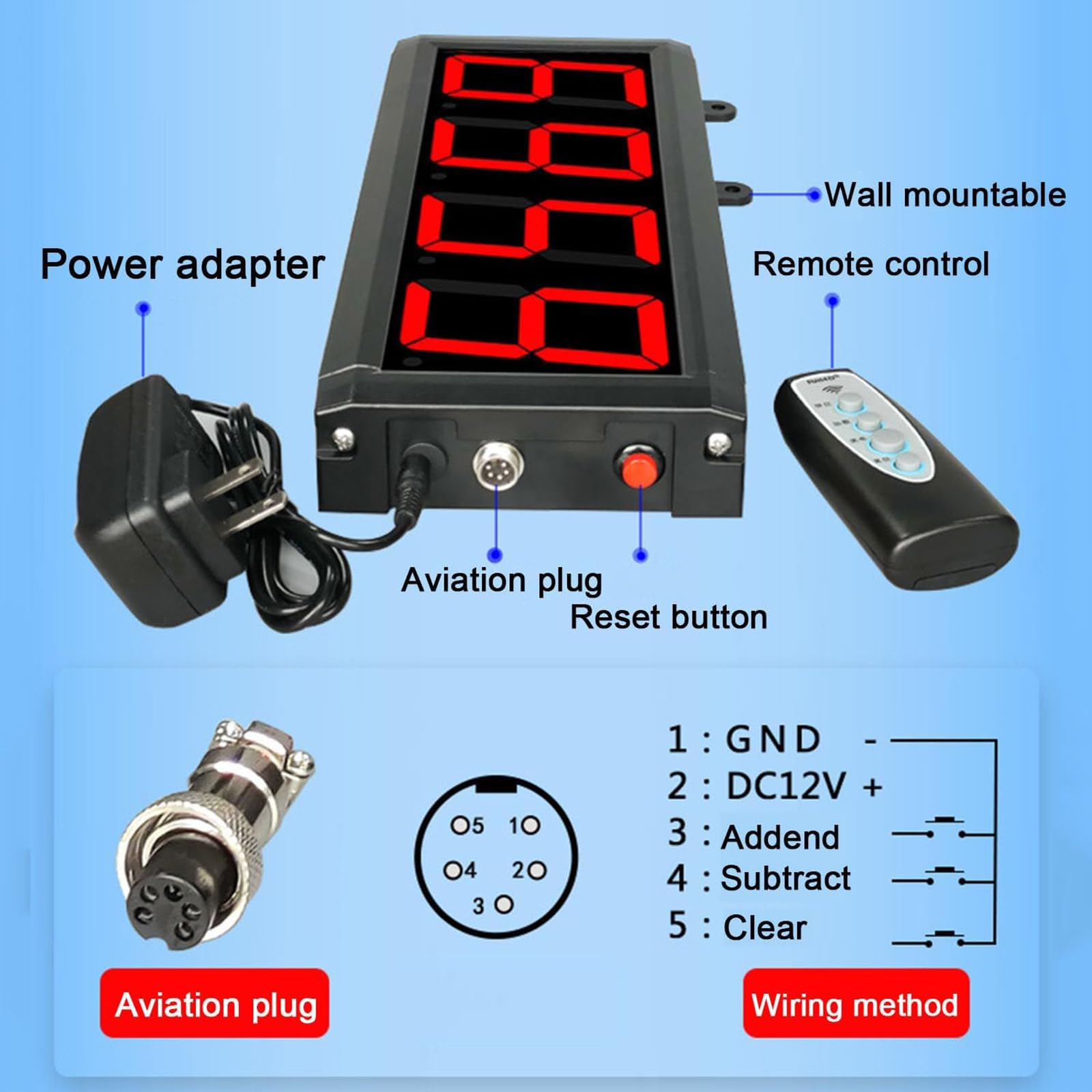 Compteur numérique LED avec télécommande, compteur automatique à 5 chiffres 1-99999, mémoire et capteur 5 m pour usine
