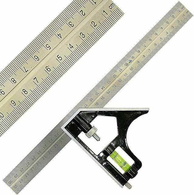 TREXIN 300MM(12'') Adjustable Combination Square Set Right Angle Ruler Adjustable Carpentry Square Stainless Steel, Ruler Tools Degree w/ Bubble LevelEngineer/Carpenter/ Woodworking, Clear