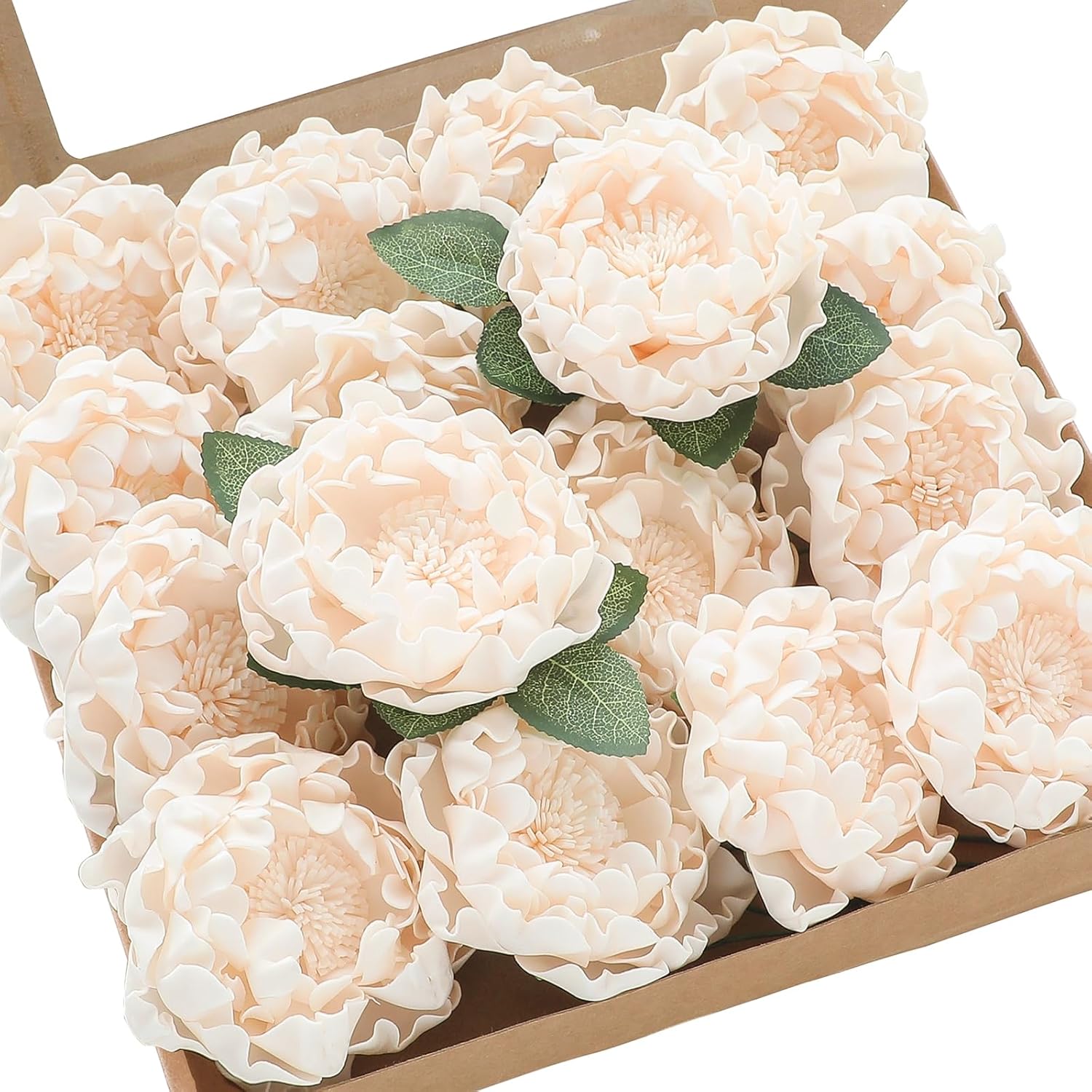 Floroom Artificial Flowers 16pcs 4" Blush Blooming Peonies Real Looking Foam Fake Peony with Stems for DIY Wedding Bouquets Pink Bridal Shower Centerpieces Floral Arrangements Party Tables Decorations