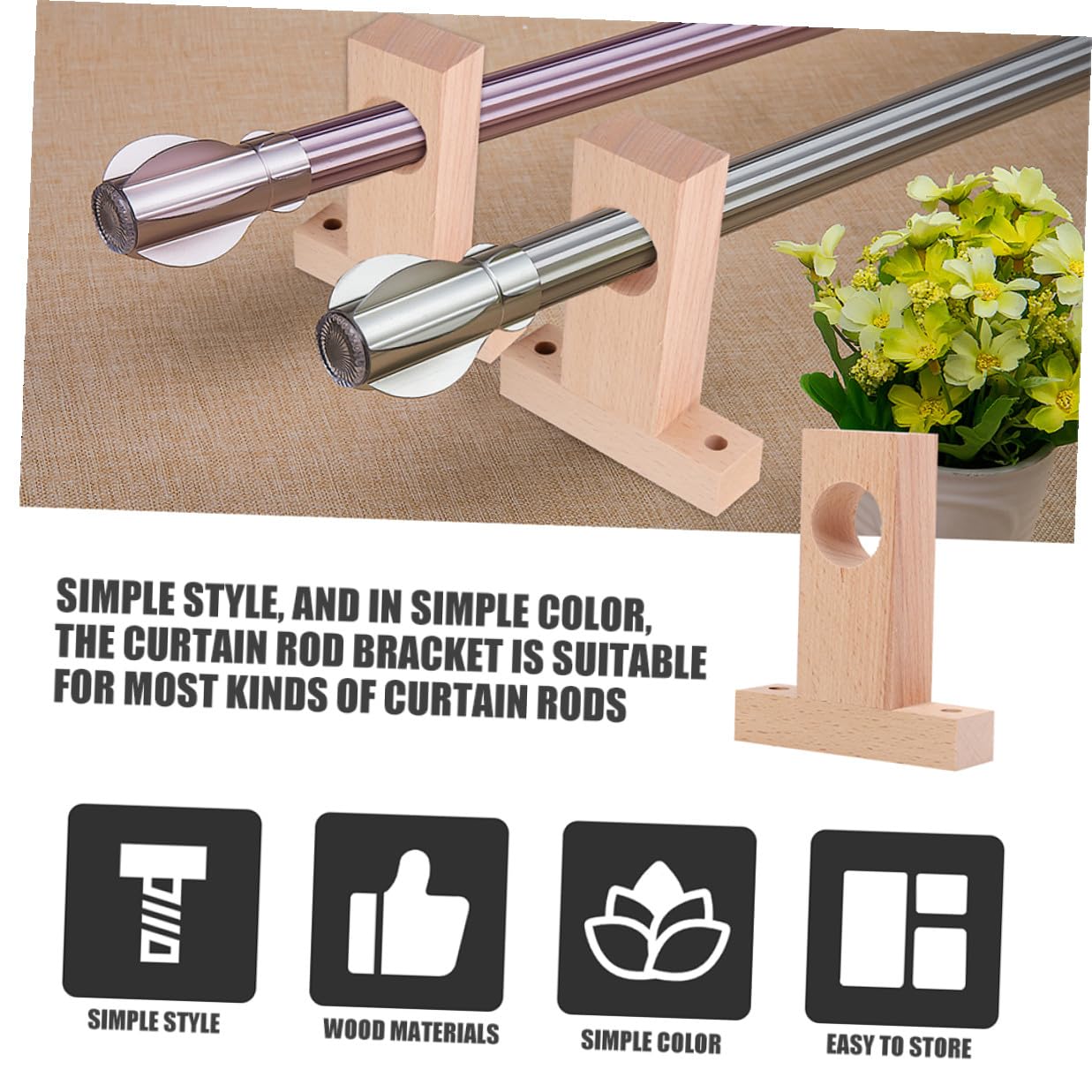2 Set Supporti in Legno per Bastoni Tende Staffe Robuste per Bastoni Tende Interni per Soggiorno Camera E Cucina Sostegno Sicuro E Durevole 4 Pezzi*2