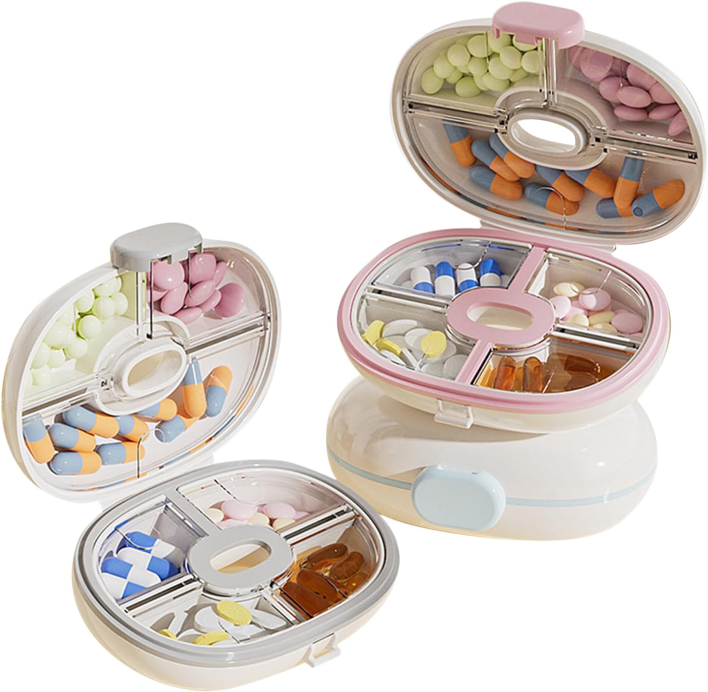 Pill Case Travel, 3-Piece Pill Box with Compartments, Lockable Medicine Dispenser, for Travel, Commuting, Home, Camping, Office, Business Trip