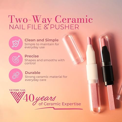 Miniatura 2 de Limas empujadoras de cerámica para uñas, limas de uñas de manicura con estuches, removedor de cutículas de precisión profesional, barra de manicura,