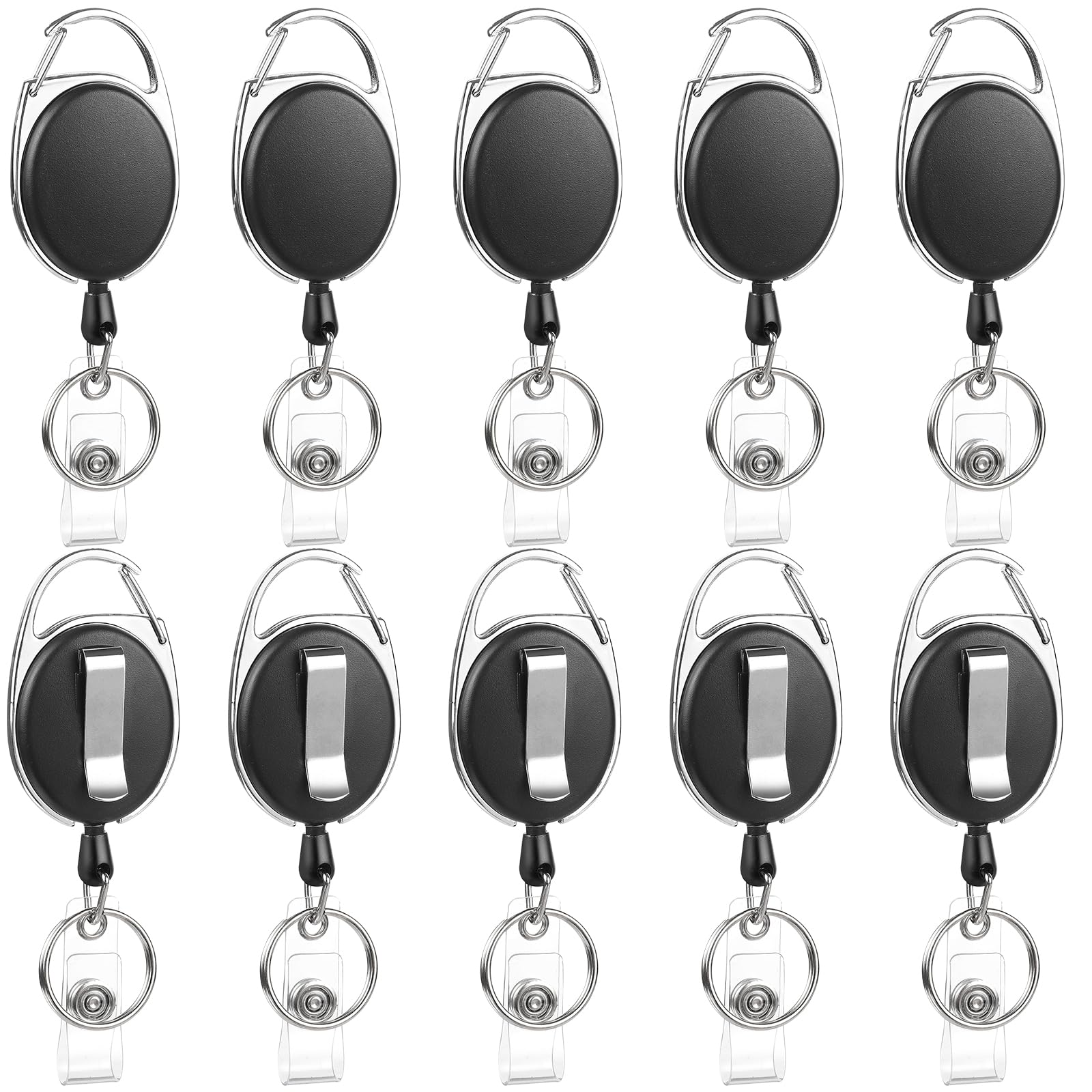 10 Pack Badge Reels Retractable ID Badge Holder with Carabiner Heavy Duty Badge Reel Clip and Key Chain for Work Office