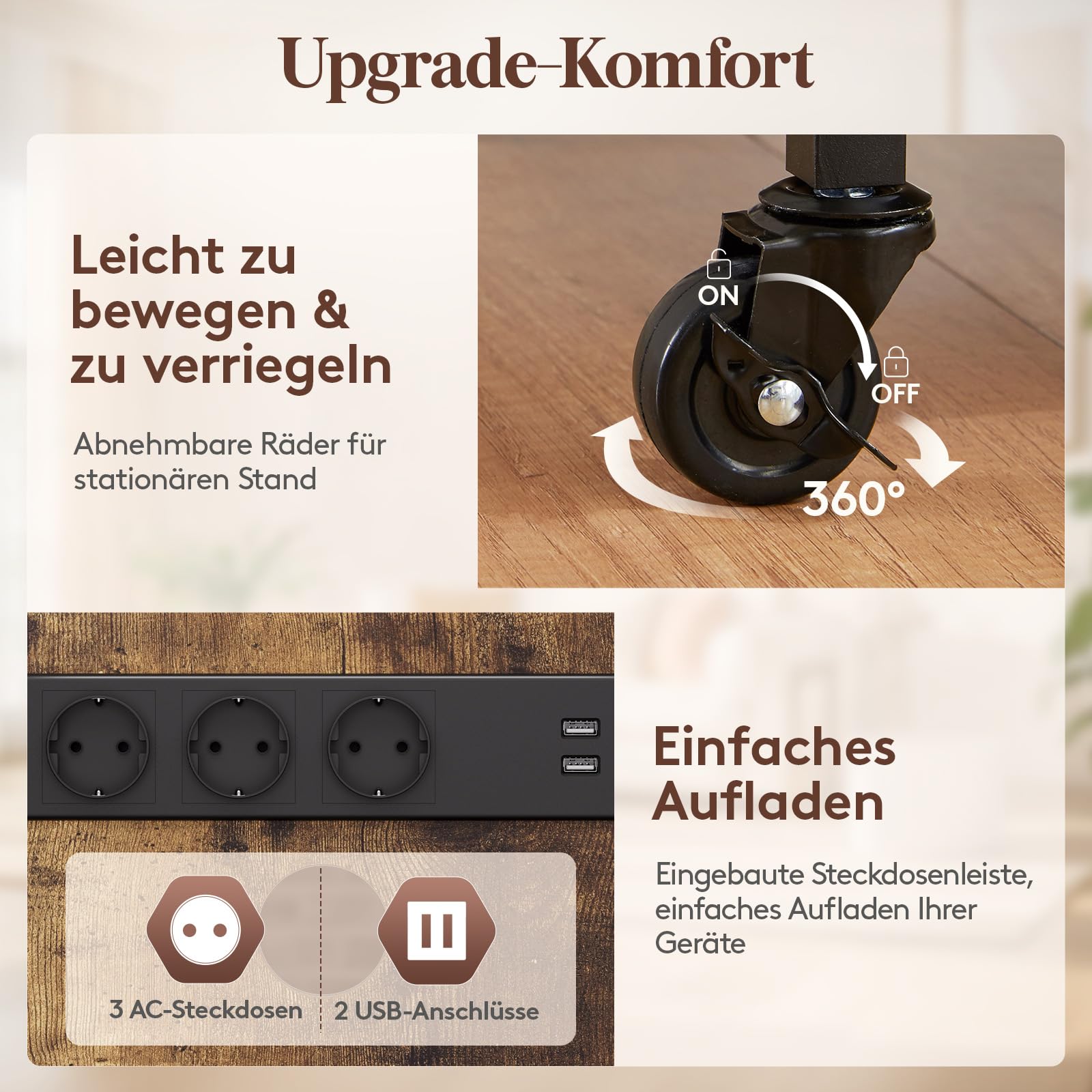 Lifewit 4-stufiger HiFi Regale mit Rädern und verstellbaren Ablage, Plattenspieler Tisch mit Steckdosenleisten und LED-Leuchten, AV-Medienständer Für Wohnzimmer/Heimkinoer, 60 x 55 x 90 cm, Schwarz