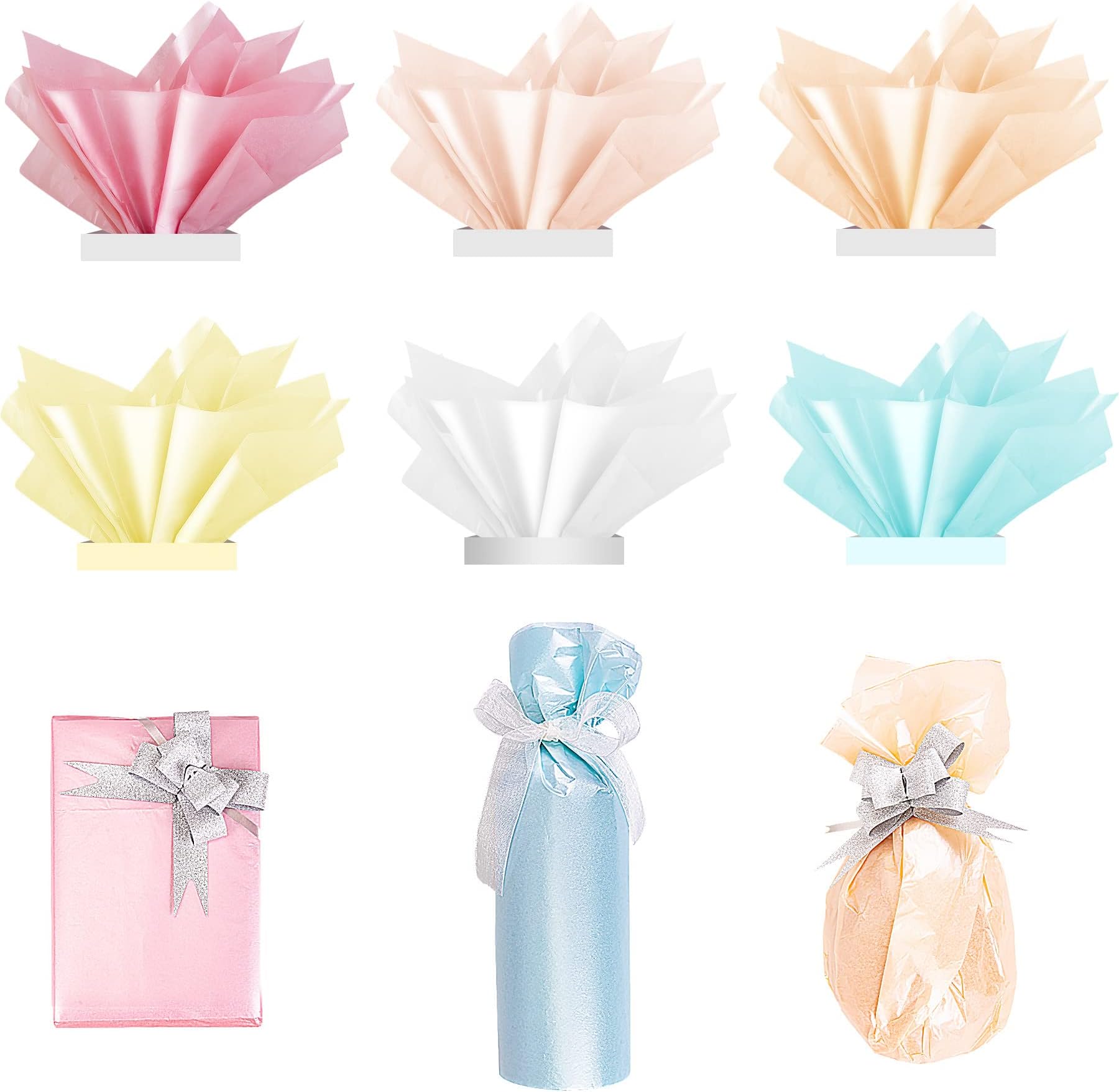 Larcenciel Tissue Paper, 60 Sheets Metallic Wrapping Tissue Paper, Gift Paper Coloured Tissue Paper Decoration for Wedding, Birthday, Party, Bag, Parcel, Pompom, DIY Crafts - 50 x 35 cm